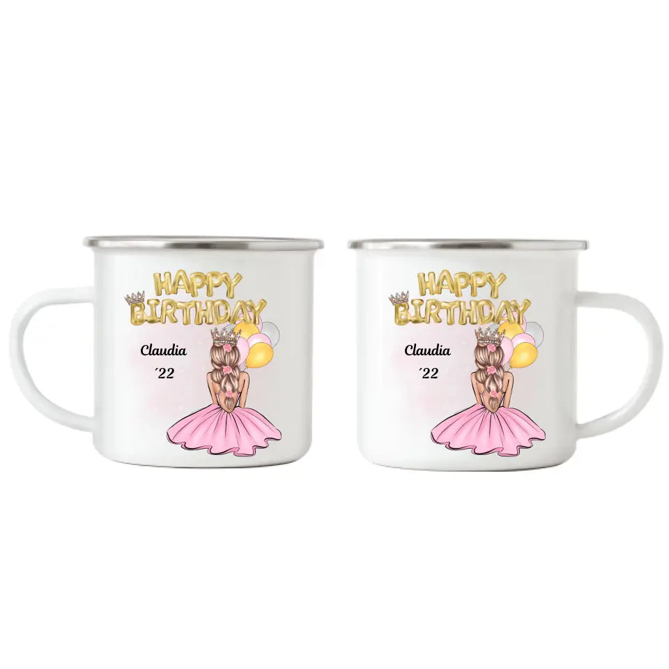 Geburtstag Emaille Tasse Mädchen Happy Birthday - K-150