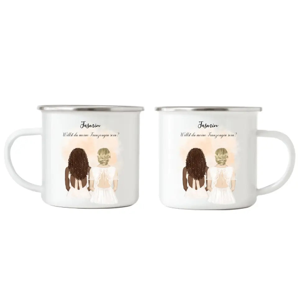 Braut & Trauzeugin Emaille Tasse Brautjungfer - K-162