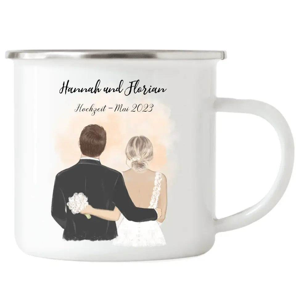 Braut & Bräutigam Emaille Tasse Hochzeit Brautpaar - K-163