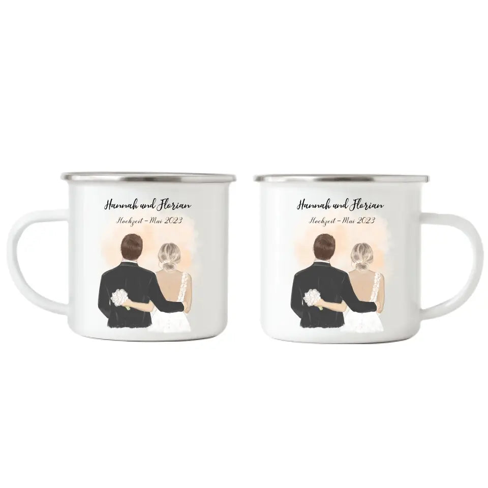 Braut & Bräutigam Emaille Tasse Hochzeit Brautpaar - K-163