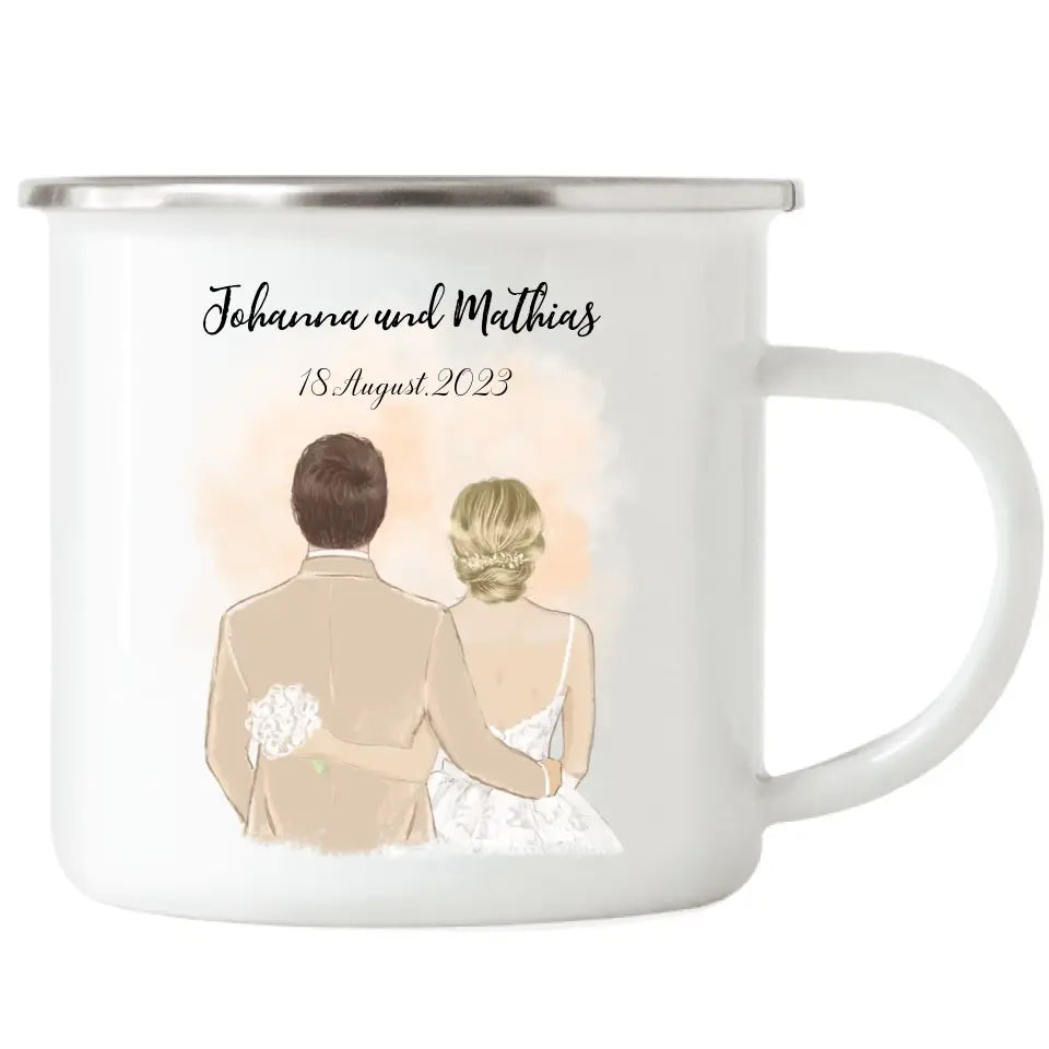 Braut & Bräutigam Emaille Tasse Hochzeit Brautpaar - K-164