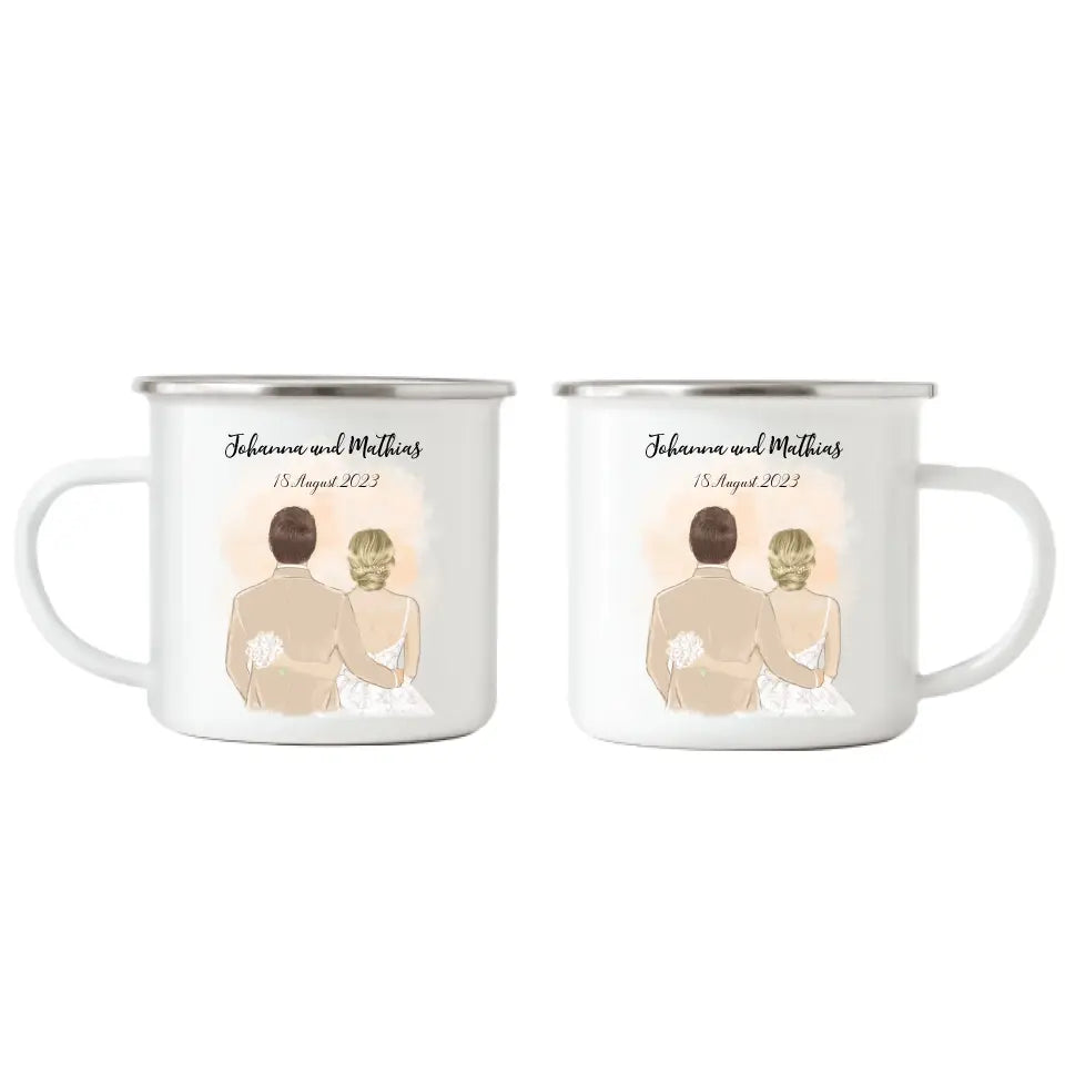 Braut & Bräutigam Emaille Tasse Hochzeit Brautpaar - K-164