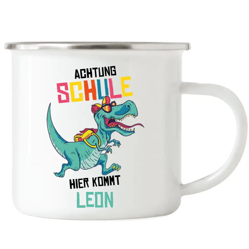 Einschulung Emaille Tasse Schulkind 1. Schultag Dino - E01