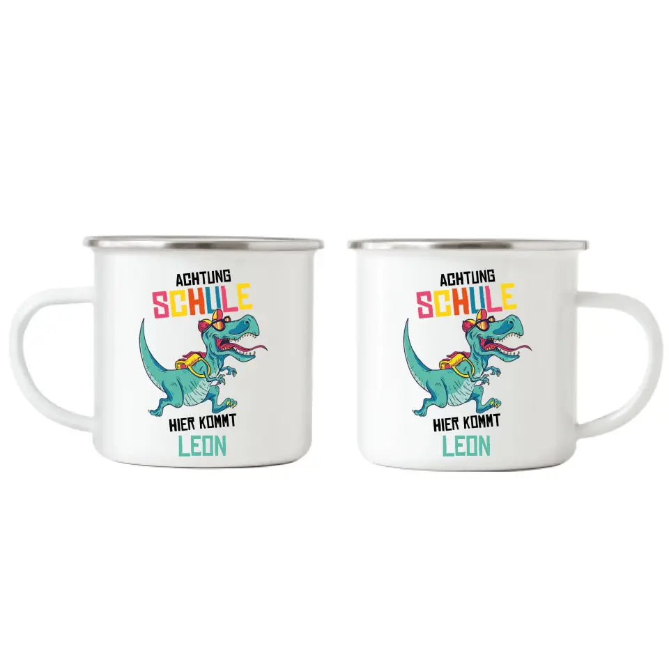 Einschulung Emaille Tasse Schulkind 1. Schultag Dino - E01