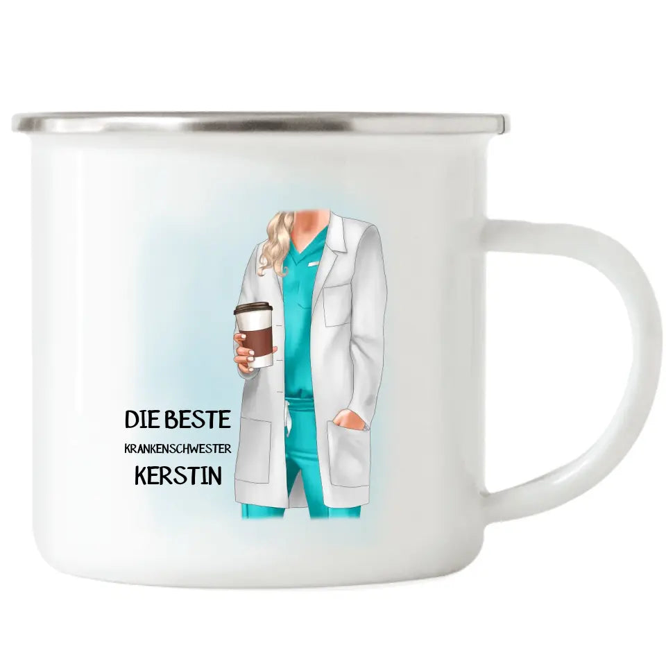 Krankenschwester Emaille Tasse Ärztin Pflegerin MFA - K-171