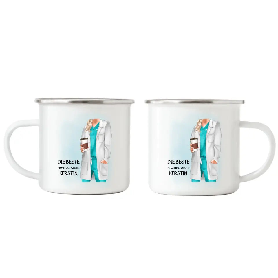 Krankenschwester Emaille Tasse Ärztin Pflegerin MFA - K-171