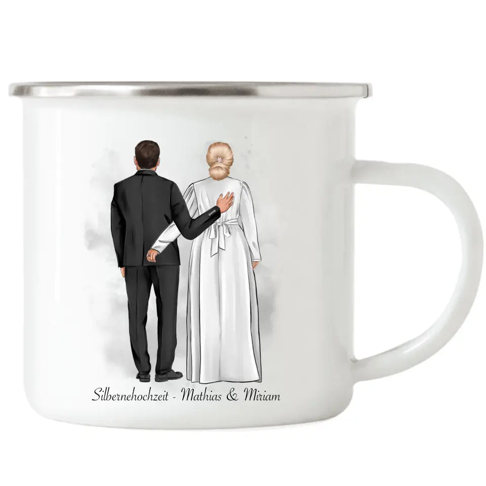 Paar Emaille Tasse Hochzeit Silberhochzeit Goldene Hochzeit - K-173