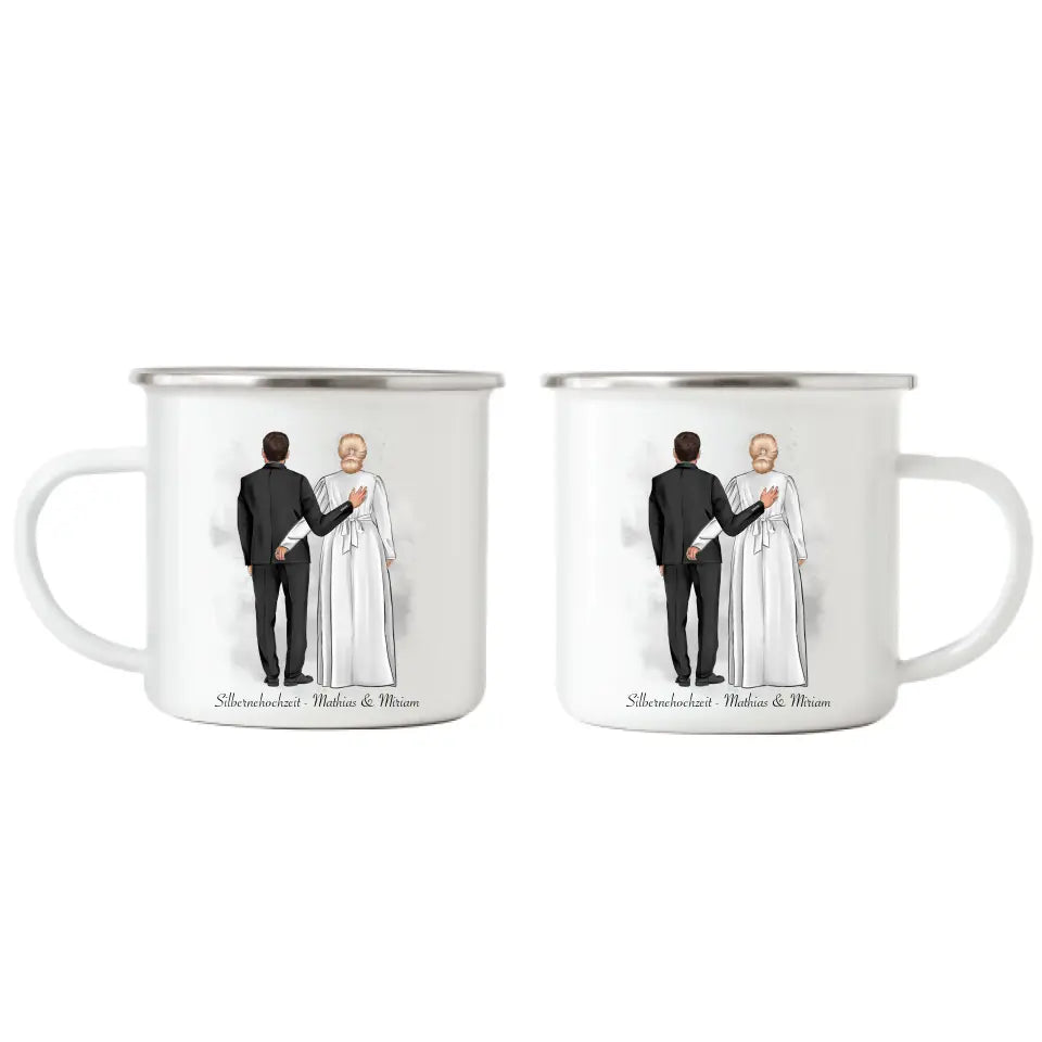 Paar Emaille Tasse Hochzeit Silberhochzeit Goldene Hochzeit - K-173