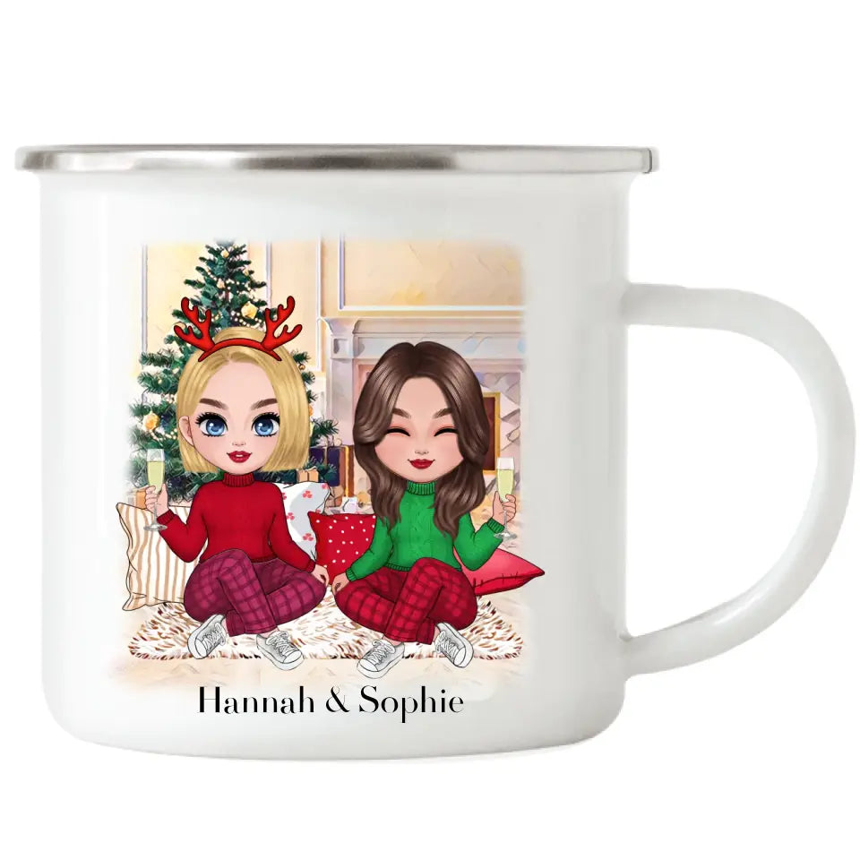 Freundinnen Emaille Tasse Weihnachten Xmas Weihnachtstasse K-237