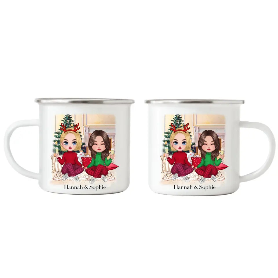 Freundinnen Emaille Tasse Weihnachten Xmas Weihnachtstasse K-237