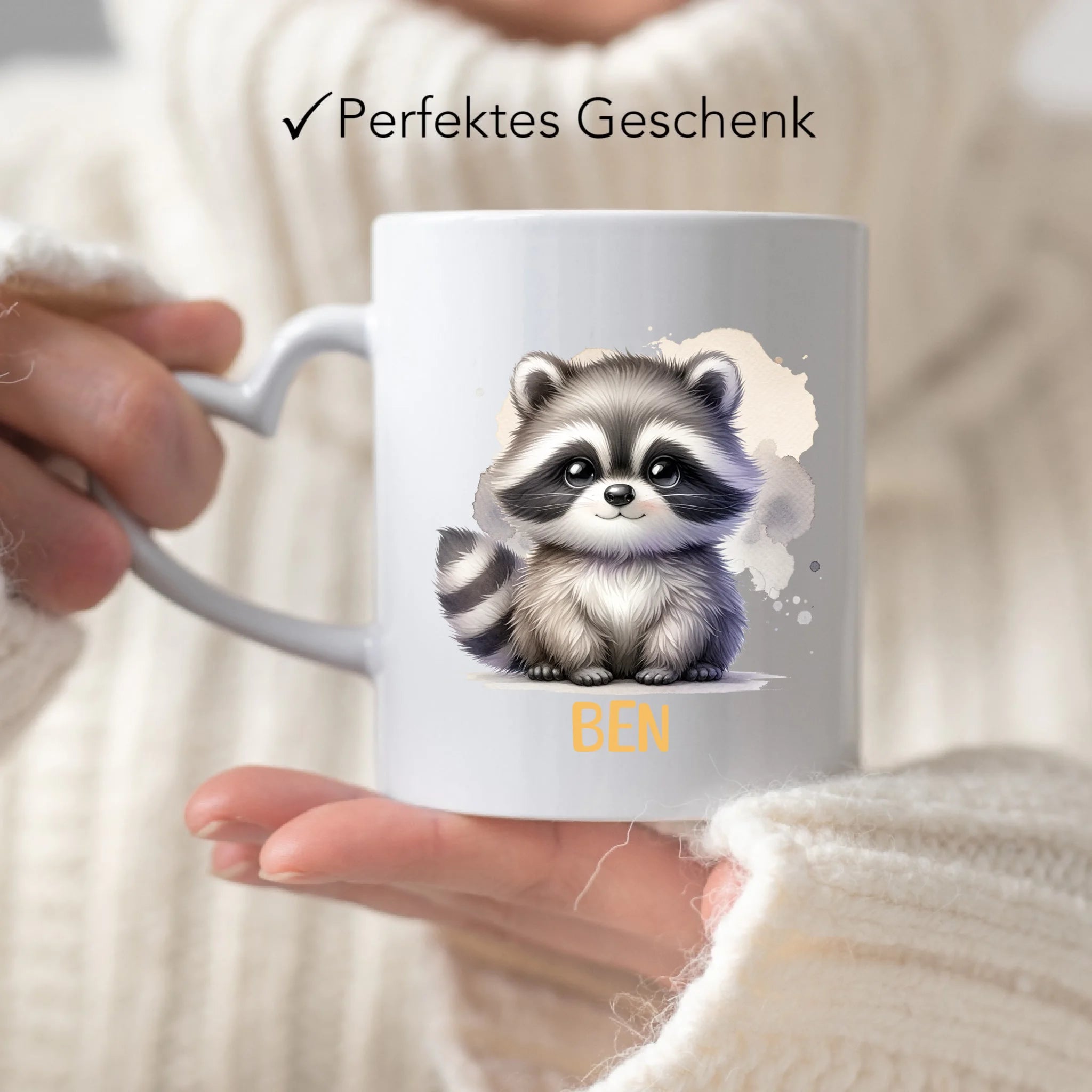 Kindertasse mit Namen Personalisiert, Personalisierte Tasse Kinder mit Tier, Namenstasse Kinderbecher als Geschenk zur Taufe, Geburt Weihnachten