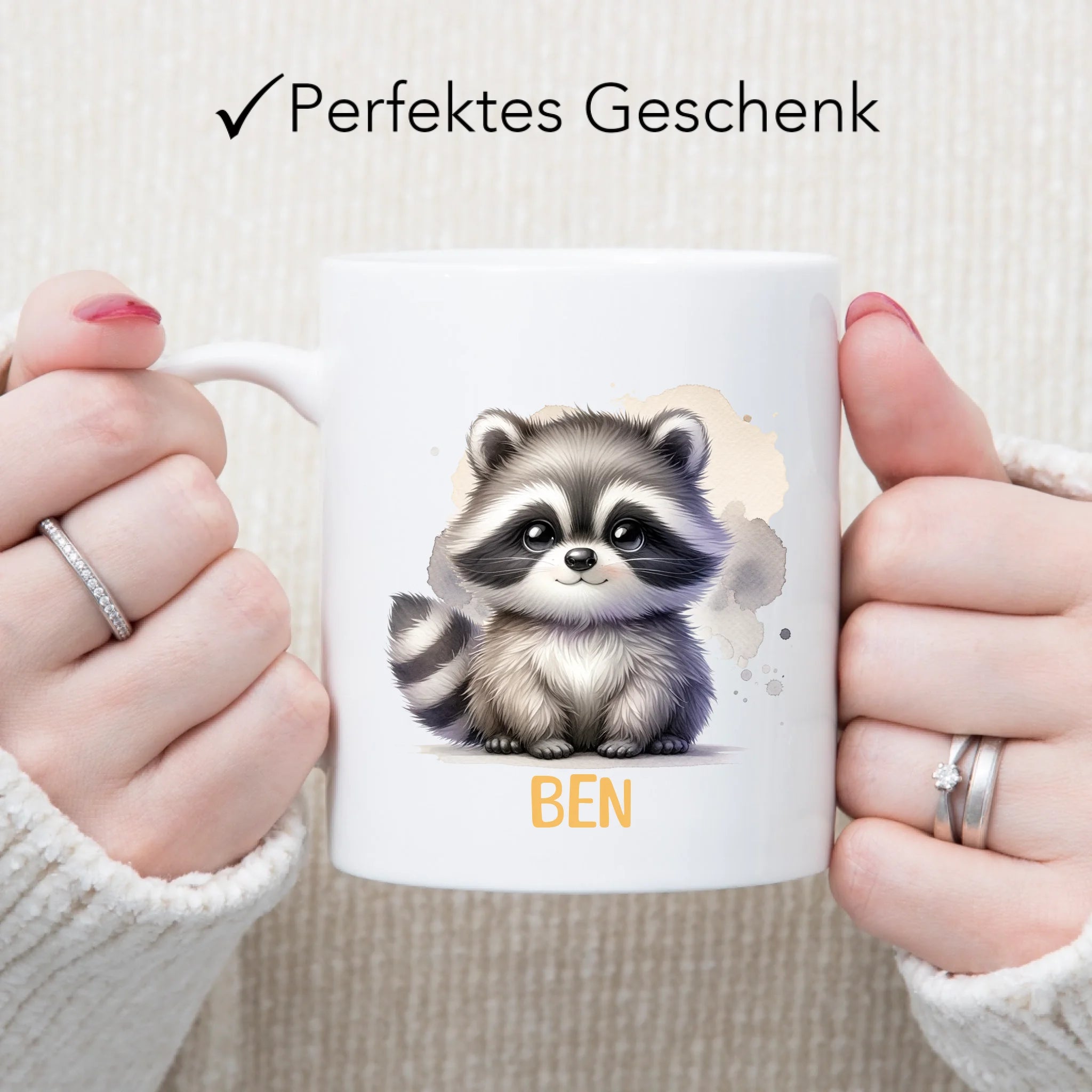 Kindertasse mit Namen Personalisiert, Personalisierte Tasse Kinder mit Tier, Namenstasse Kinderbecher als Geschenk zur Taufe, Geburt Weihnachten