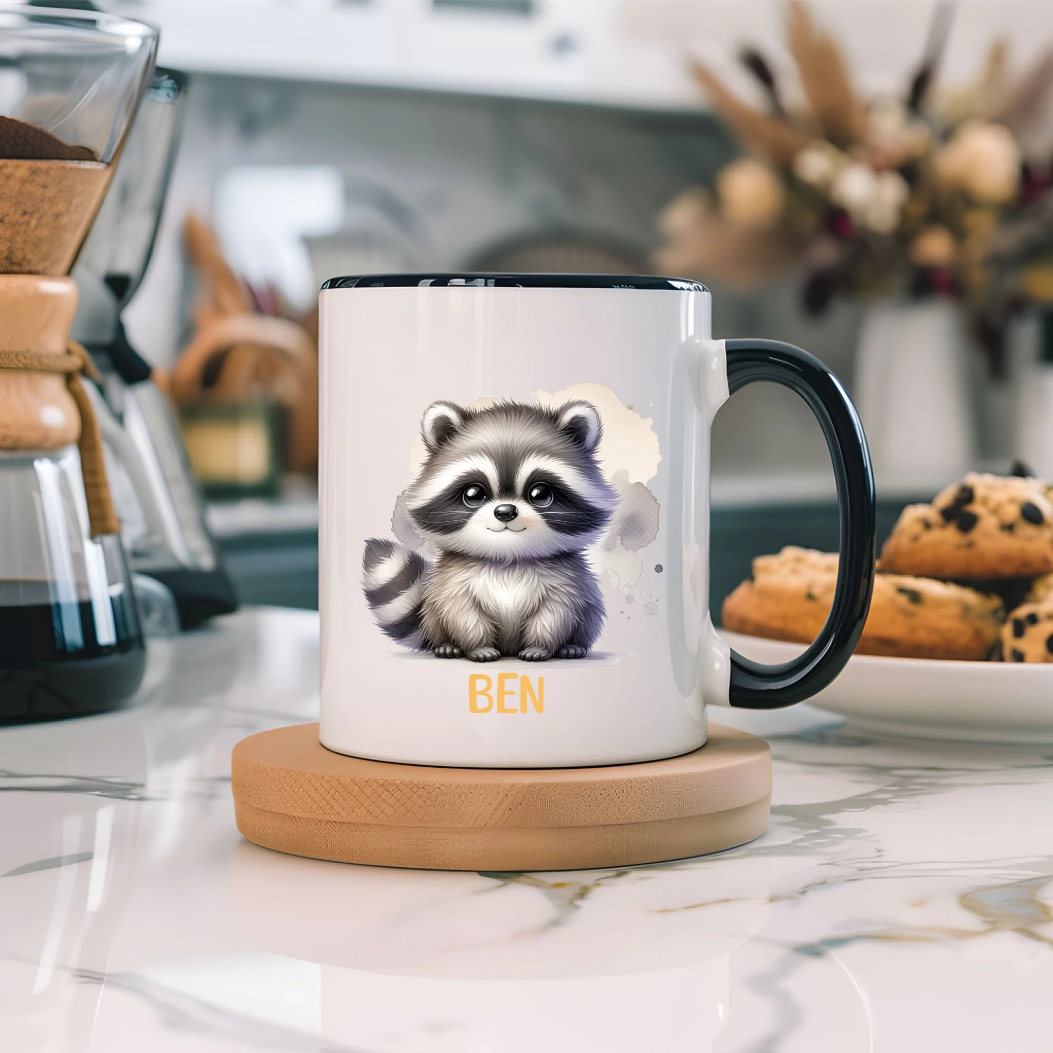 Kindertasse mit Namen Personalisiert, Personalisierte Tasse Kinder mit Tier, Namenstasse Kinderbecher als Geschenk zur Taufe, Geburt Weihnachten
