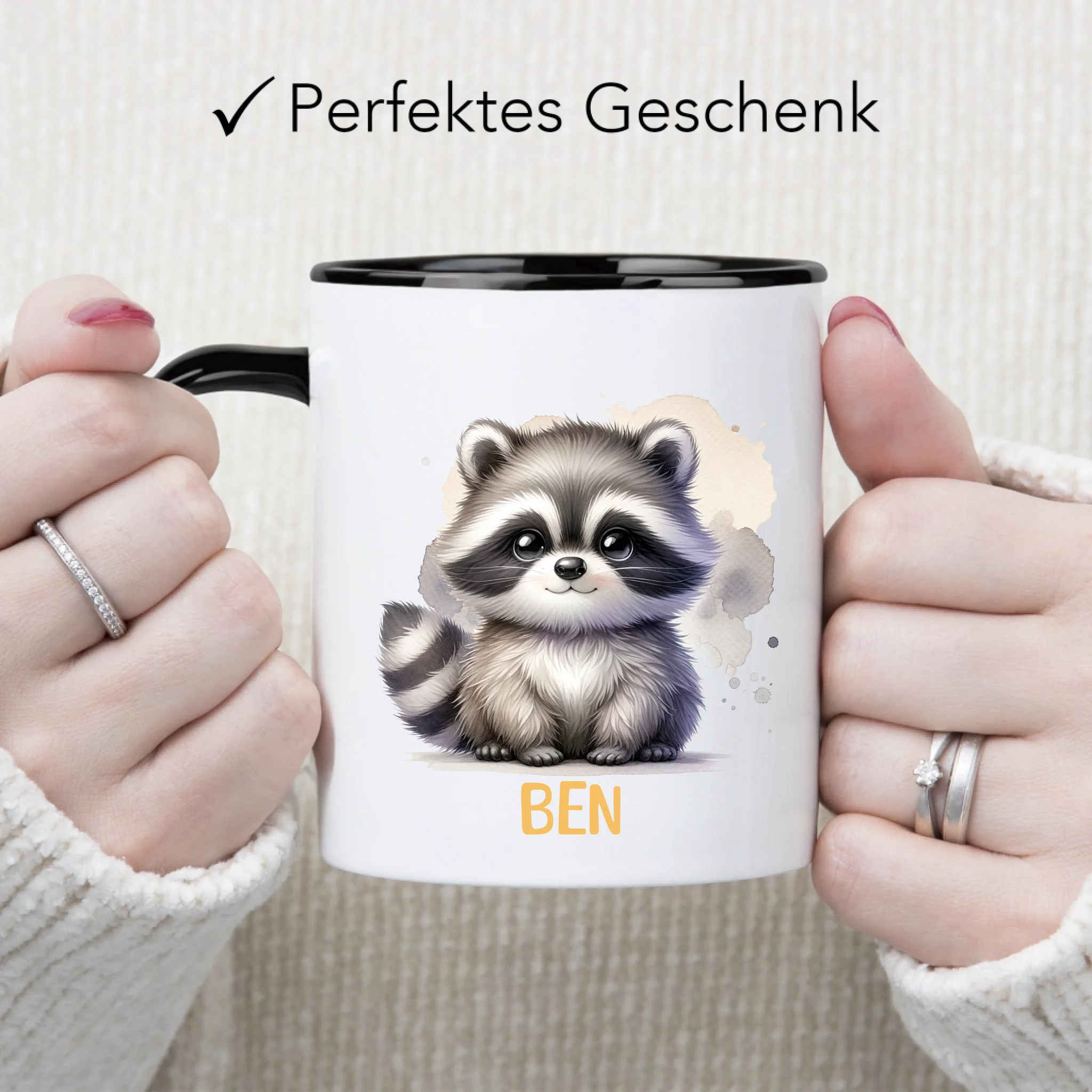 Kindertasse mit Namen Personalisiert, Personalisierte Tasse Kinder mit Tier, Namenstasse Kinderbecher als Geschenk zur Taufe, Geburt Weihnachten