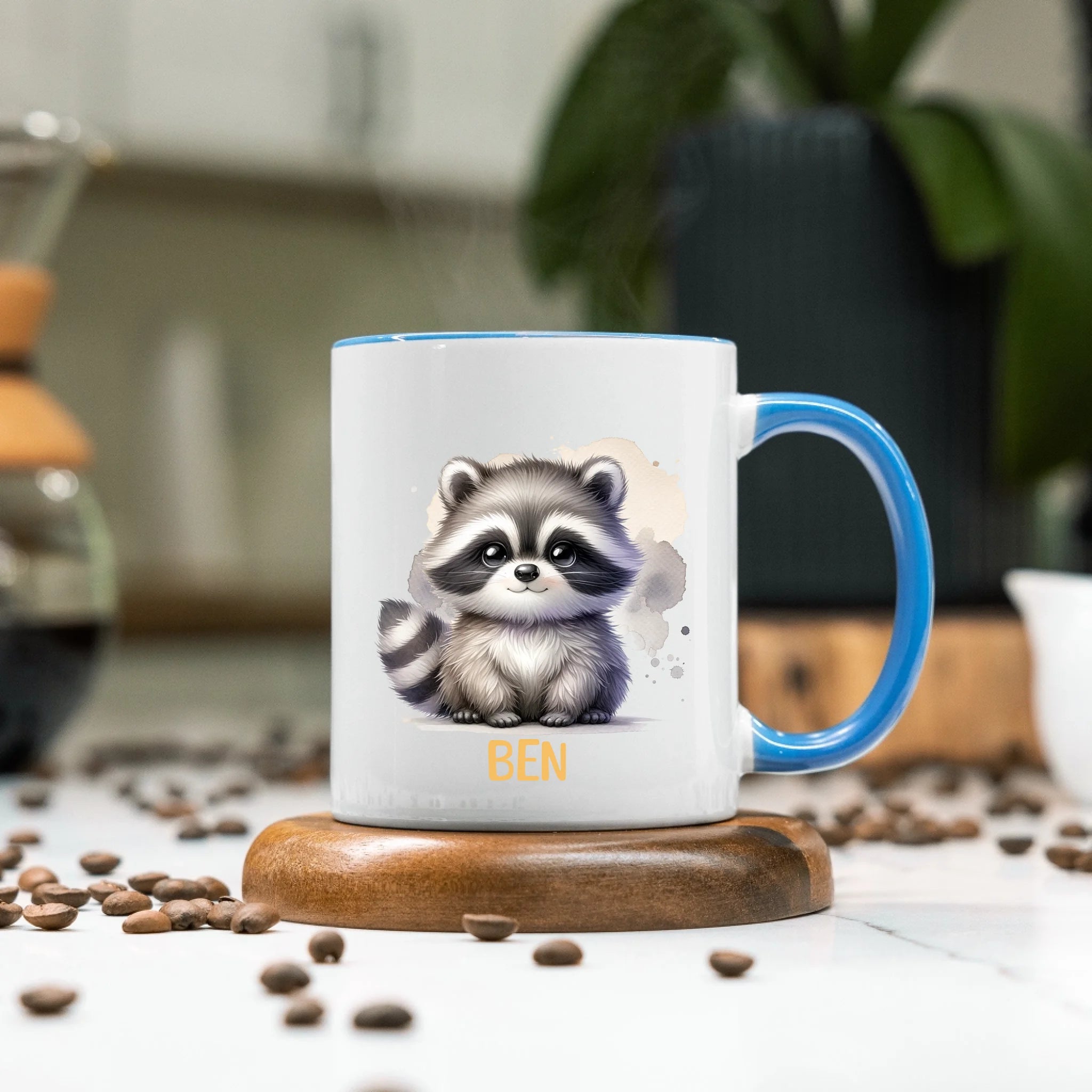 Kindertasse mit Namen Personalisiert, Personalisierte Tasse Kinder mit Tier, Namenstasse Kinderbecher als Geschenk zur Taufe, Geburt Weihnachten