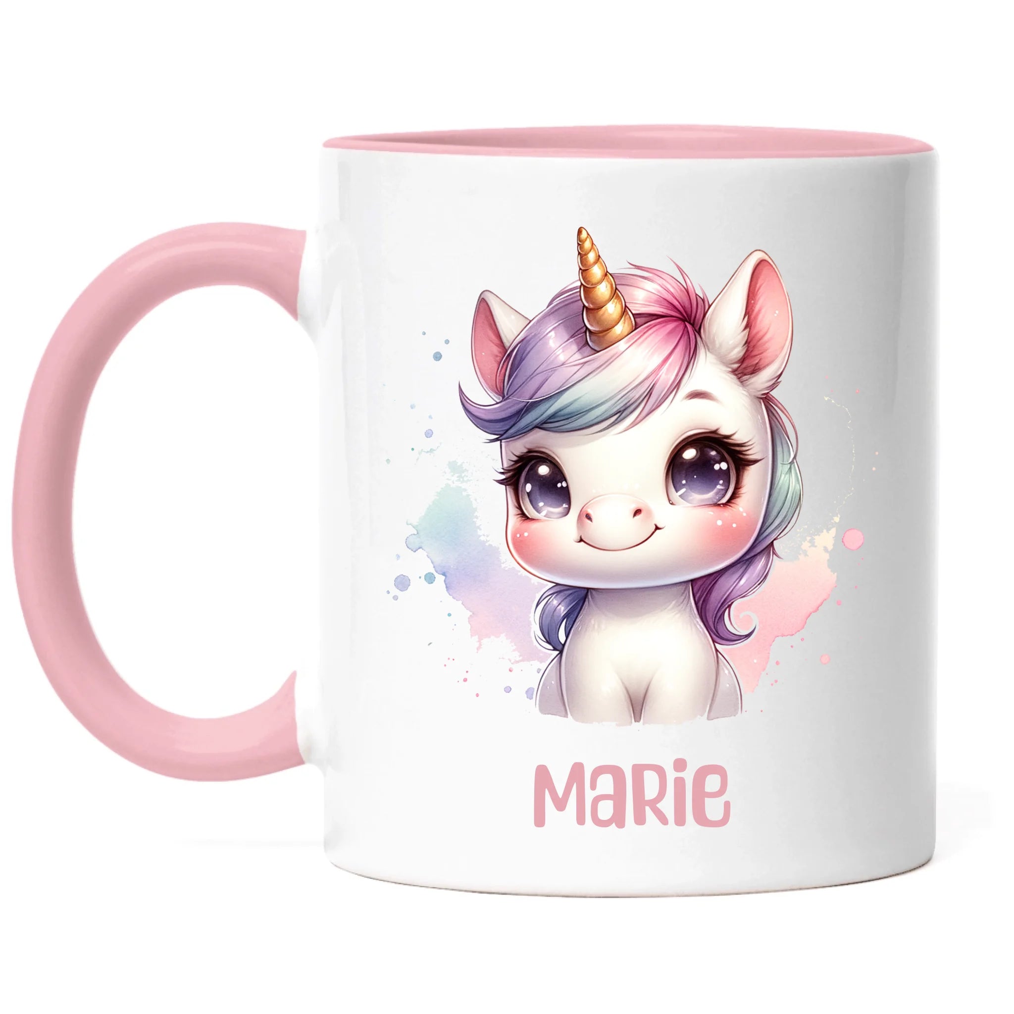 Kindertasse mit Namen Personalisiert, Personalisierte Tasse Kinder mit Einhorn, Namenstasse Tier Kinderbecher als Geschenk zur Taufe, Geburt Weihnachten