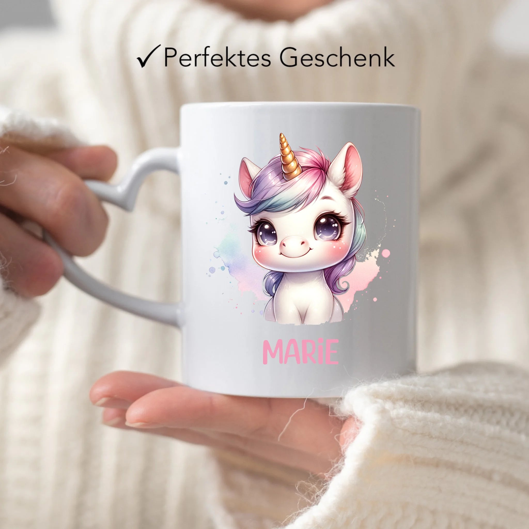 Kindertasse mit Namen Personalisiert, Personalisierte Tasse Kinder mit Einhorn, Namenstasse Tier Kinderbecher als Geschenk zur Taufe, Geburt Weihnachten