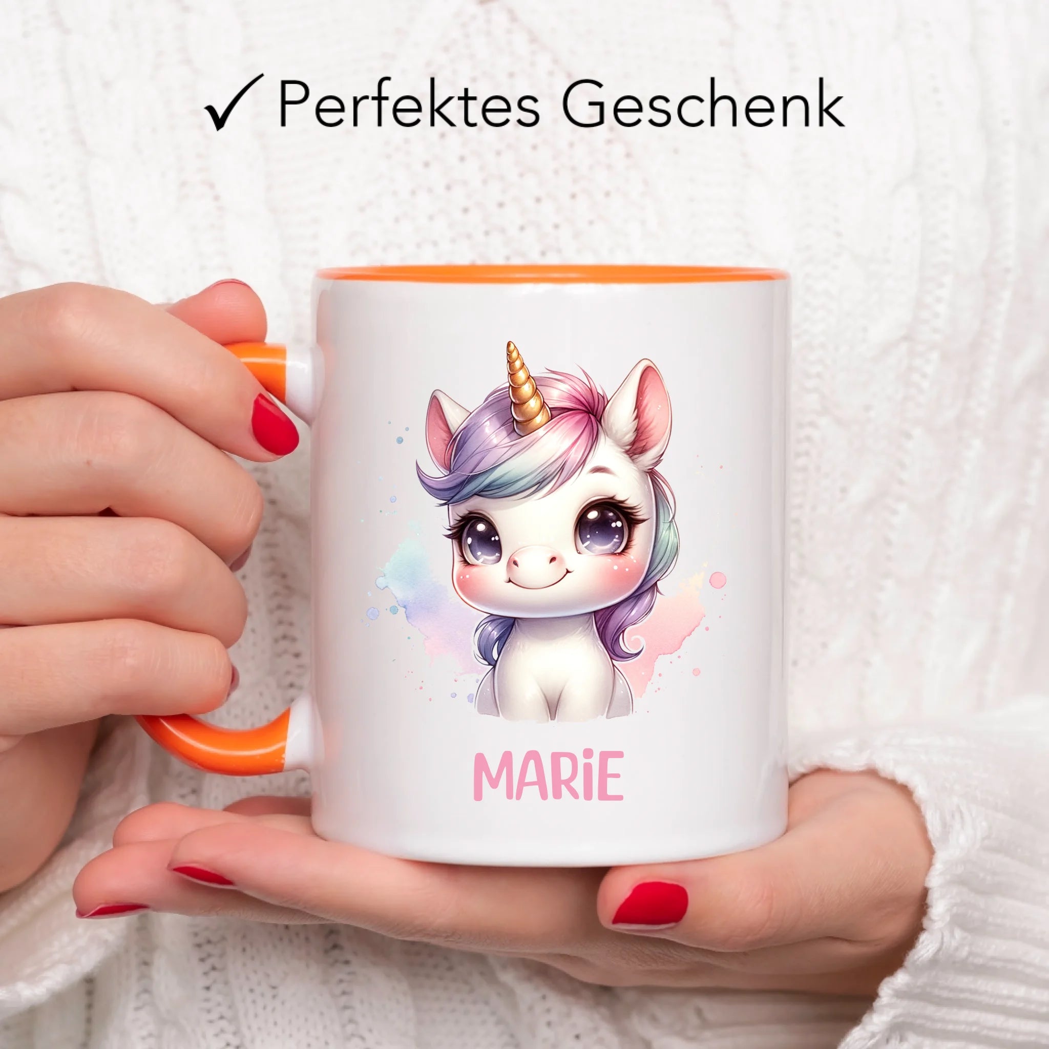 Kindertasse mit Namen Personalisiert, Personalisierte Tasse Kinder mit Einhorn, Namenstasse Tier Kinderbecher als Geschenk zur Taufe, Geburt Weihnachten