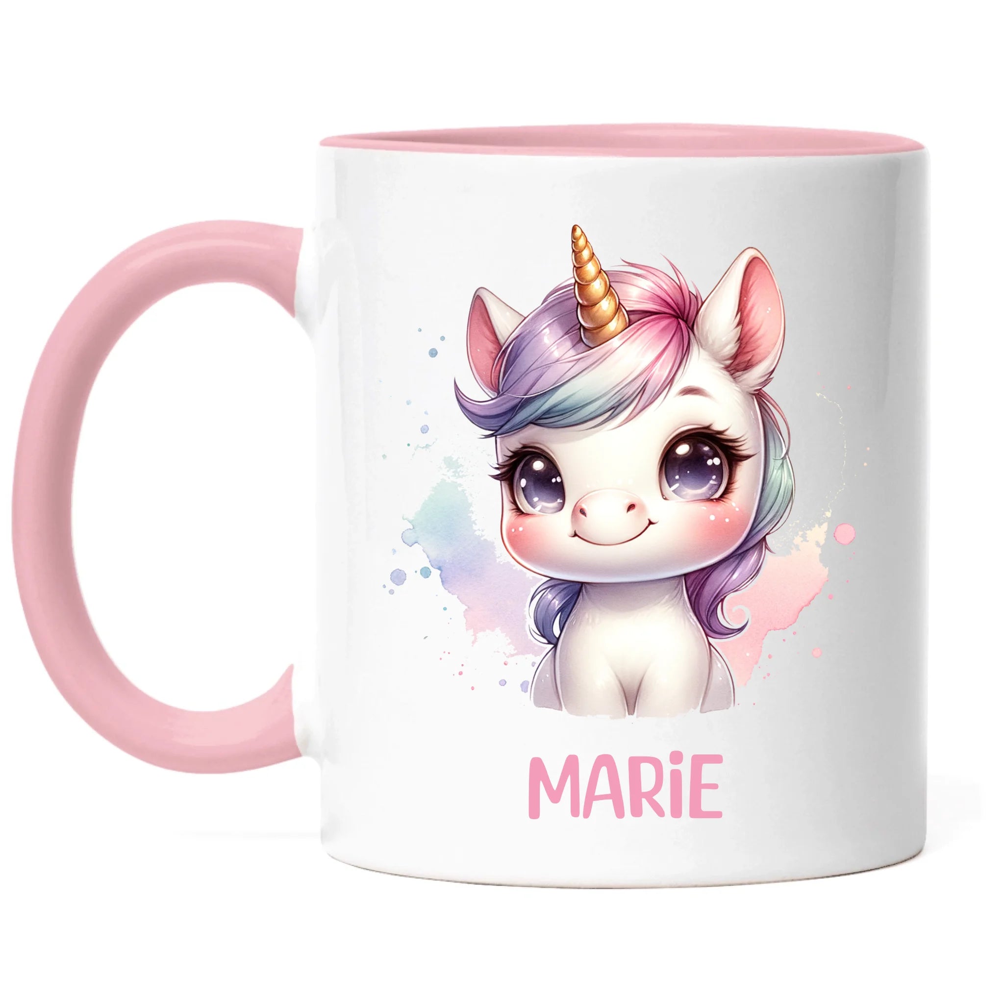 Kindertasse mit Namen Personalisiert, Personalisierte Tasse Kinder mit Einhorn, Namenstasse Tier Kinderbecher als Geschenk zur Taufe, Geburt Weihnachten