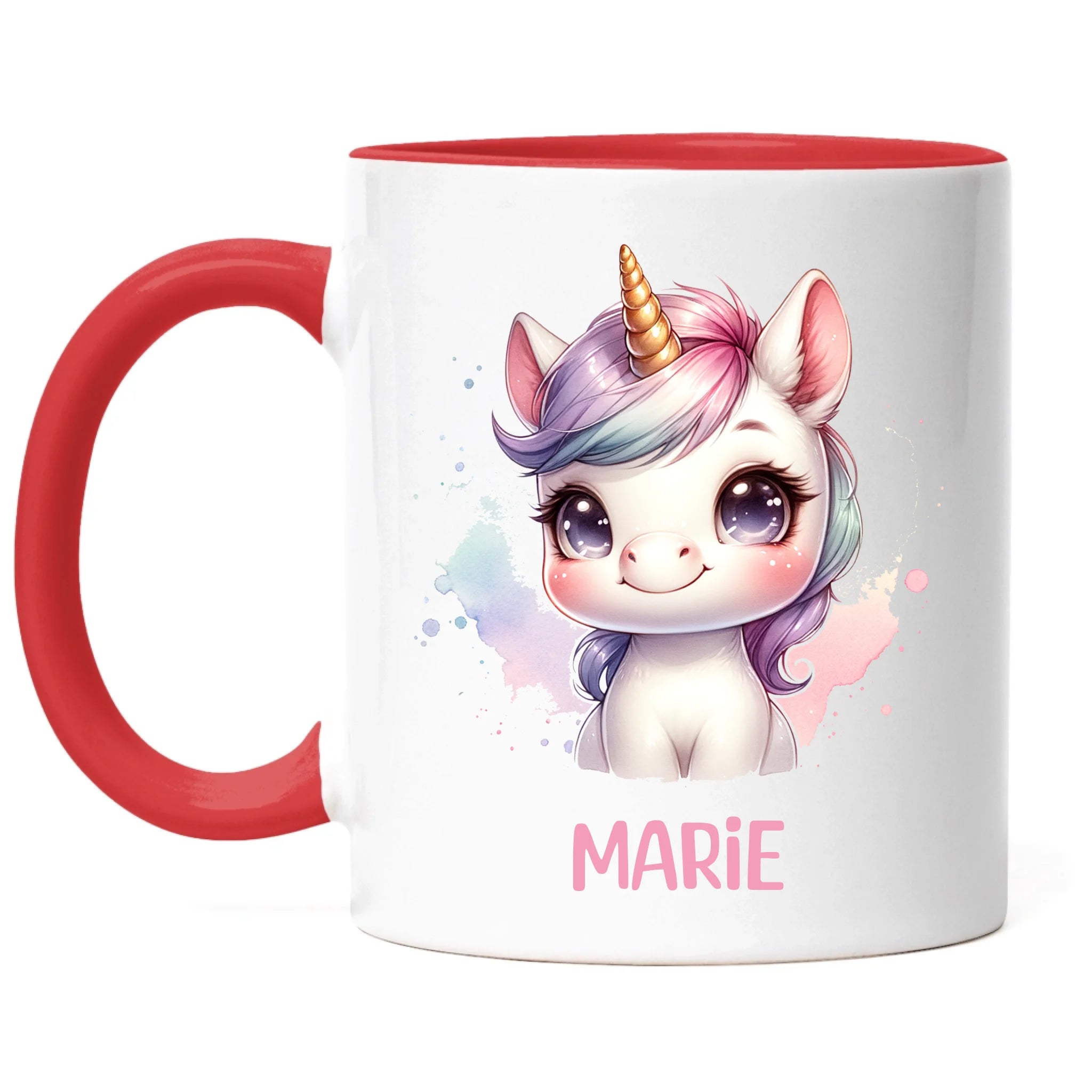 Kindertasse mit Namen Personalisiert, Personalisierte Tasse Kinder mit Einhorn, Namenstasse Tier Kinderbecher als Geschenk zur Taufe, Geburt Weihnachten