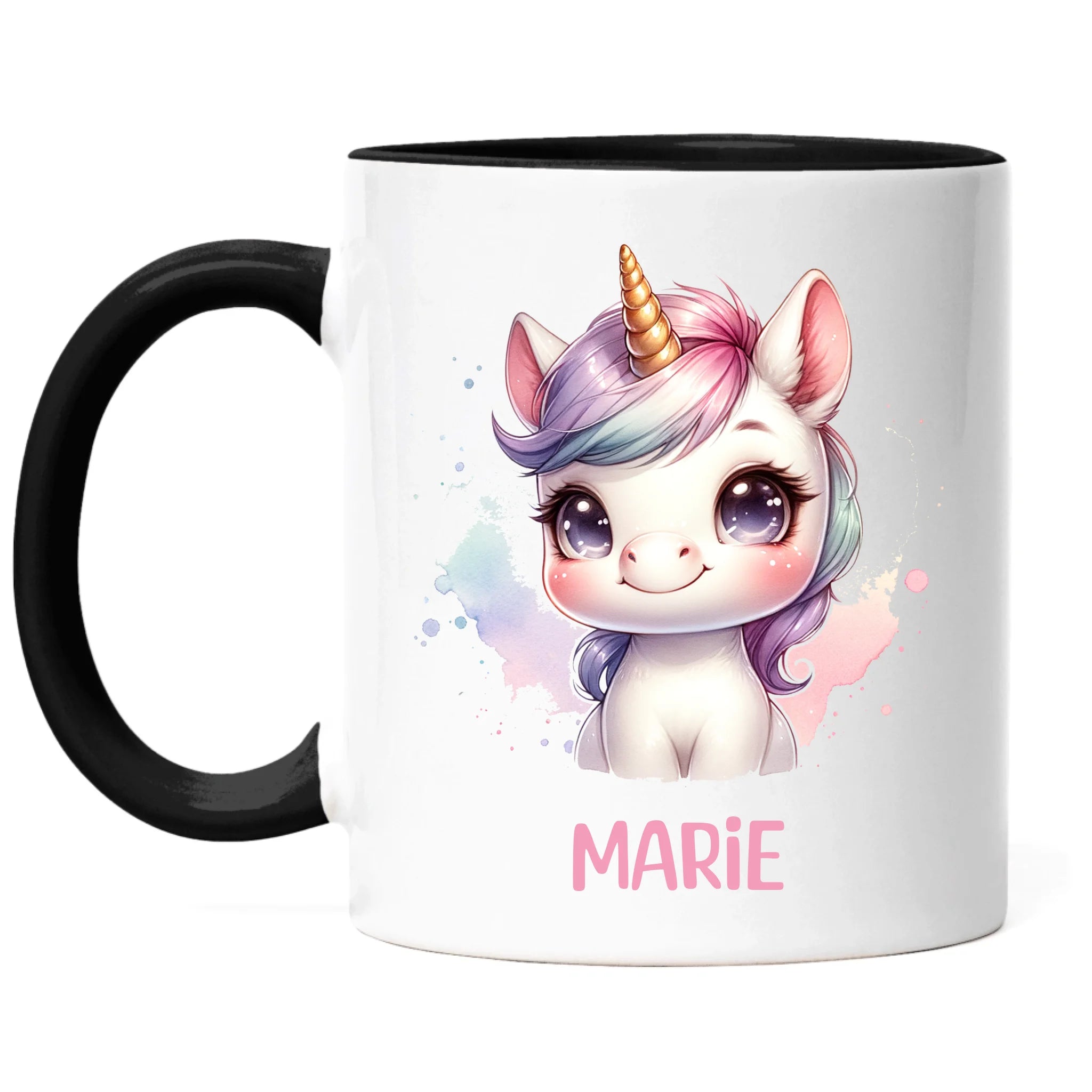 Kindertasse mit Namen Personalisiert, Personalisierte Tasse Kinder mit Einhorn, Namenstasse Tier Kinderbecher als Geschenk zur Taufe, Geburt Weihnachten