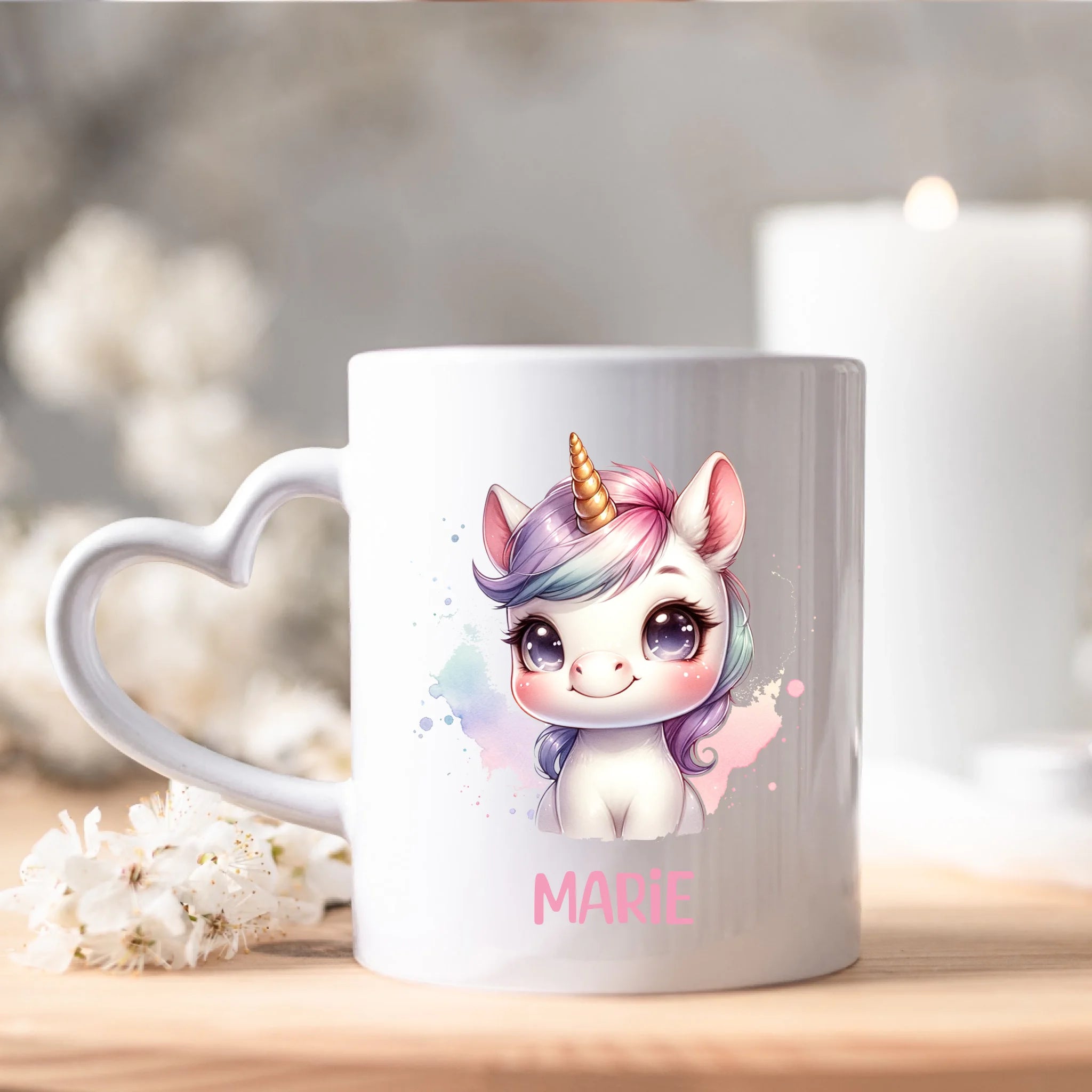 Kindertasse mit Namen Personalisiert, Personalisierte Tasse Kinder mit Einhorn, Namenstasse Tier Kinderbecher als Geschenk zur Taufe, Geburt Weihnachten