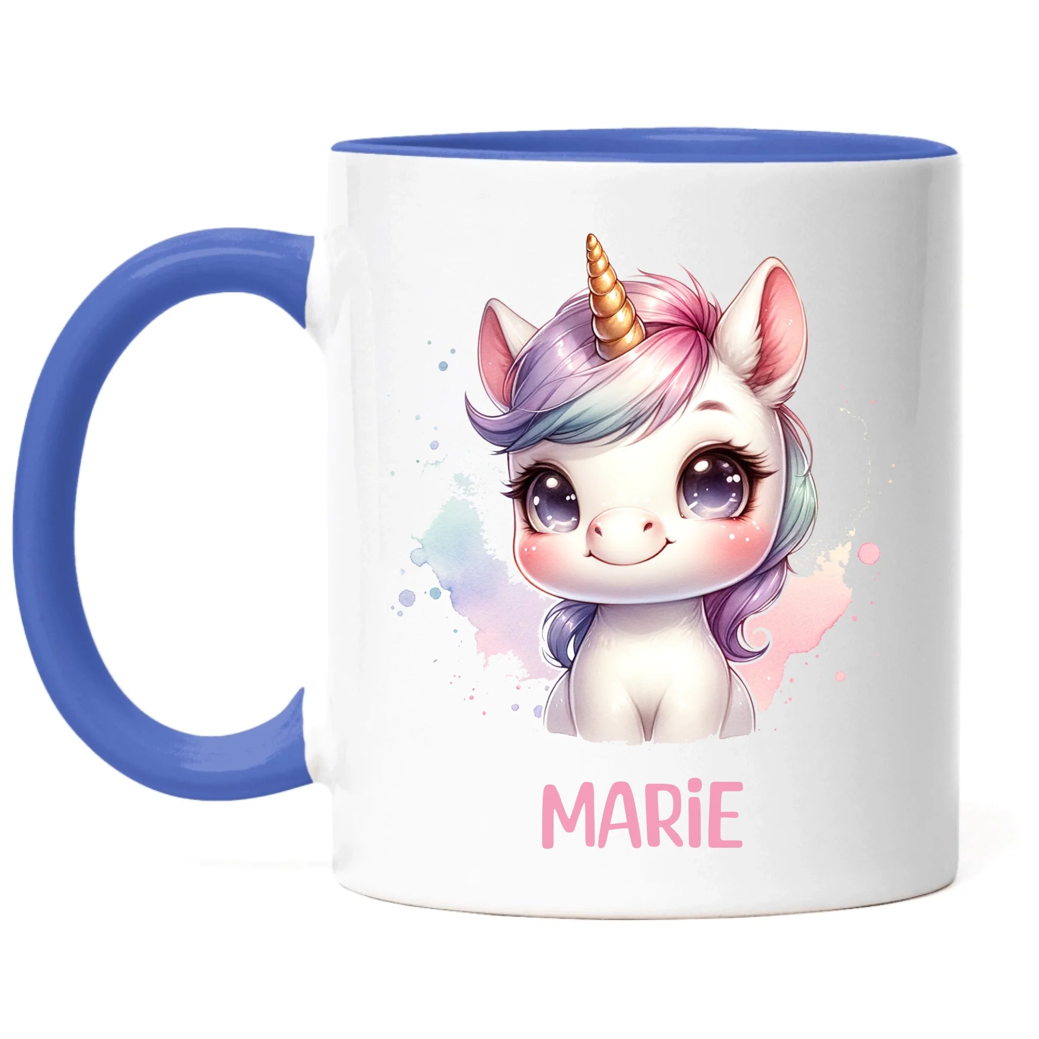 Kindertasse mit Namen Personalisiert, Personalisierte Tasse Kinder mit Einhorn, Namenstasse Tier Kinderbecher als Geschenk zur Taufe, Geburt Weihnachten