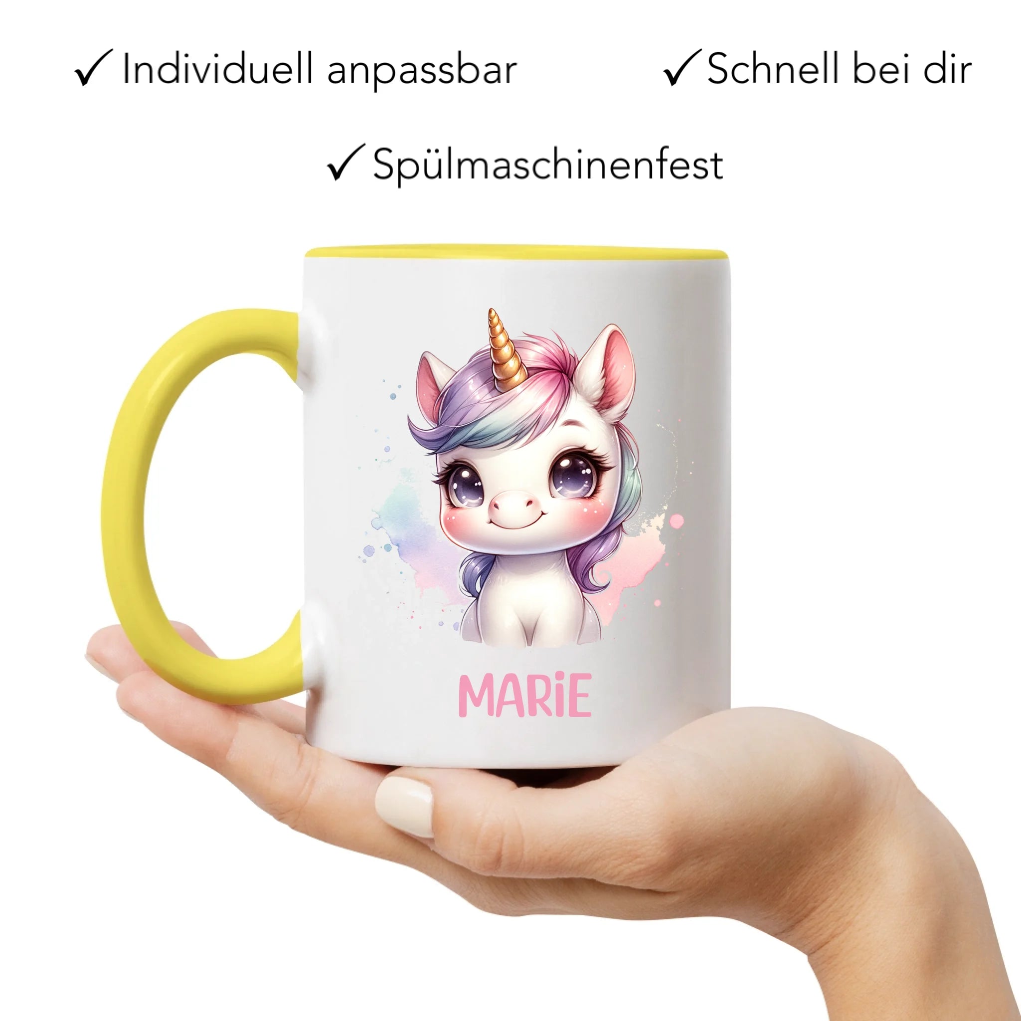 Kindertasse mit Namen Personalisiert, Personalisierte Tasse Kinder mit Einhorn, Namenstasse Tier Kinderbecher als Geschenk zur Taufe, Geburt Weihnachten