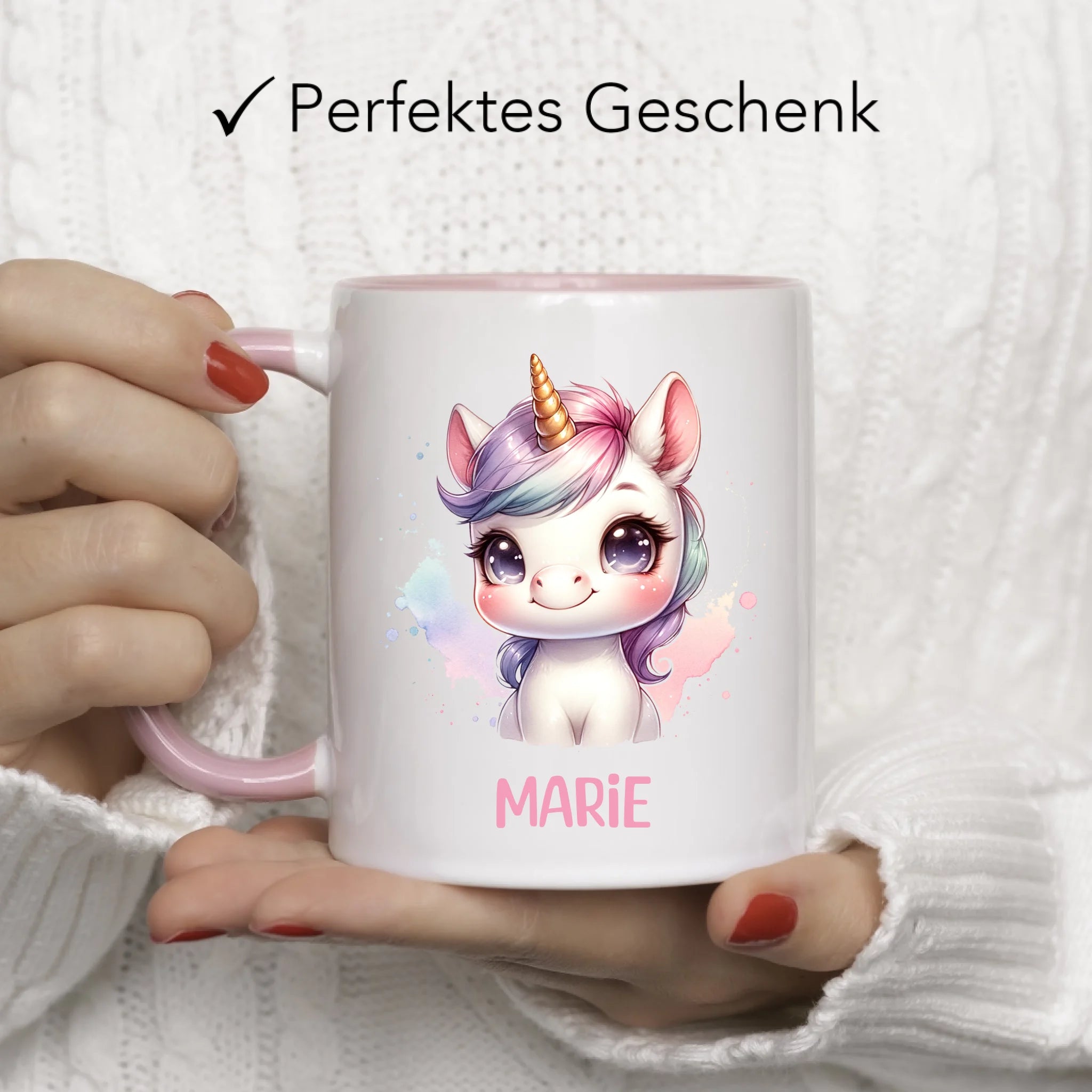 Kindertasse mit Namen Personalisiert, Personalisierte Tasse Kinder mit Einhorn, Namenstasse Tier Kinderbecher als Geschenk zur Taufe, Geburt Weihnachten