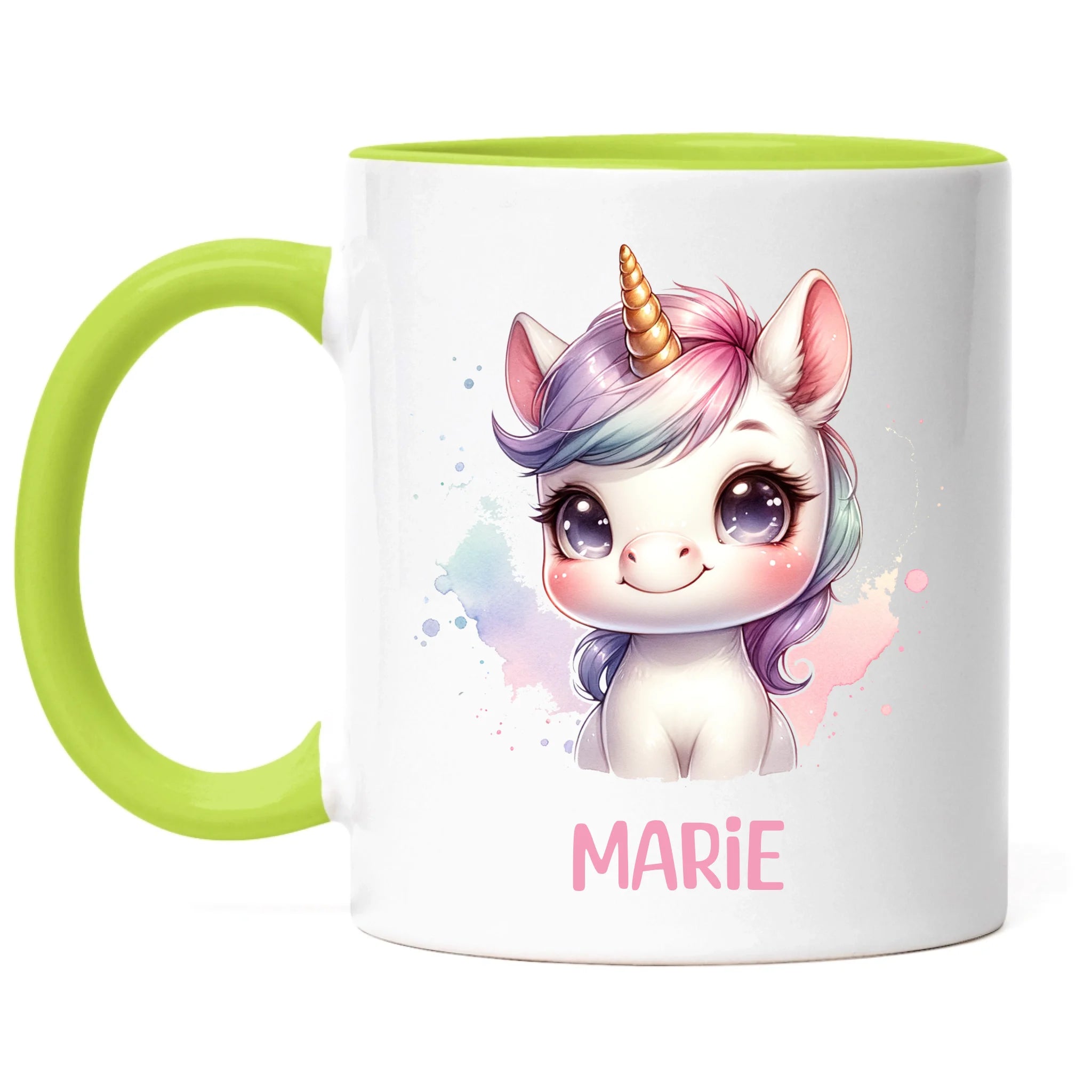 Kindertasse mit Namen Personalisiert, Personalisierte Tasse Kinder mit Einhorn, Namenstasse Tier Kinderbecher als Geschenk zur Taufe, Geburt Weihnachten