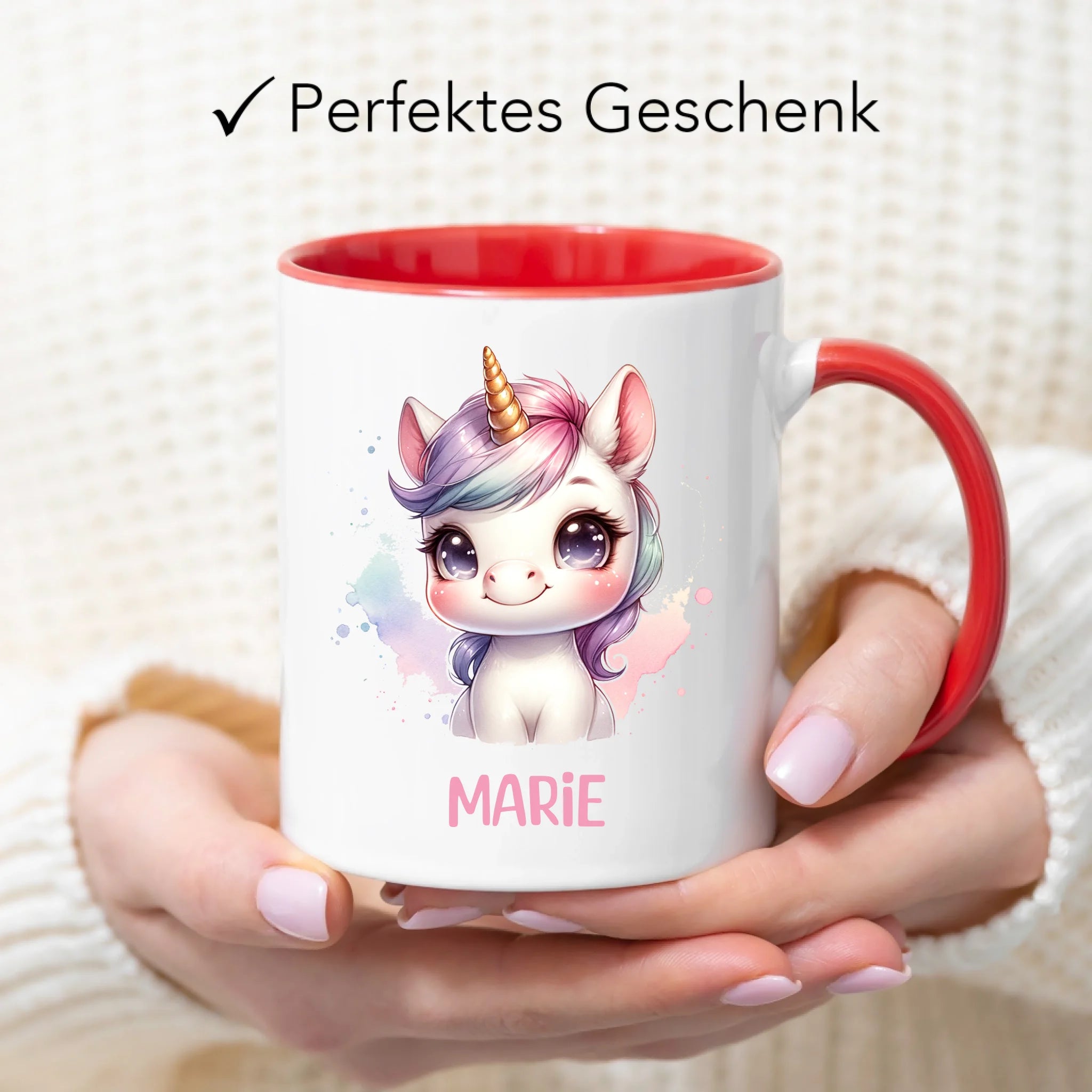 Kindertasse mit Namen Personalisiert, Personalisierte Tasse Kinder mit Einhorn, Namenstasse Tier Kinderbecher als Geschenk zur Taufe, Geburt Weihnachten