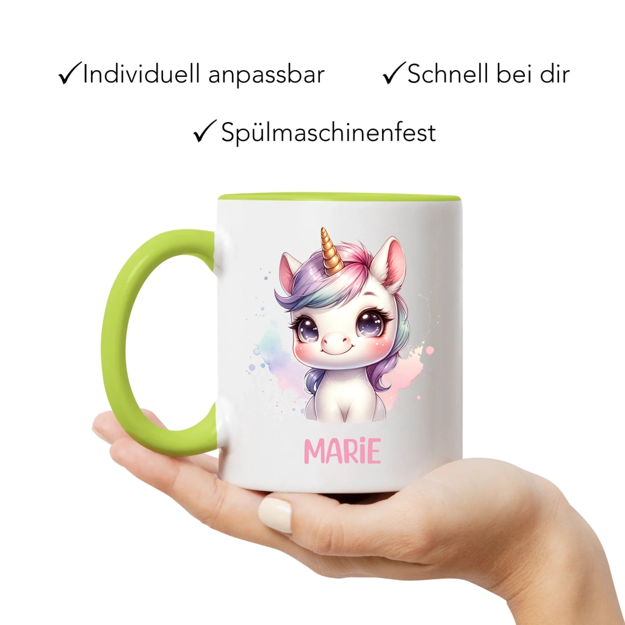 Kindertasse mit Namen Personalisiert, Personalisierte Tasse Kinder mit Einhorn, Namenstasse Tier Kinderbecher als Geschenk zur Taufe, Geburt Weihnachten