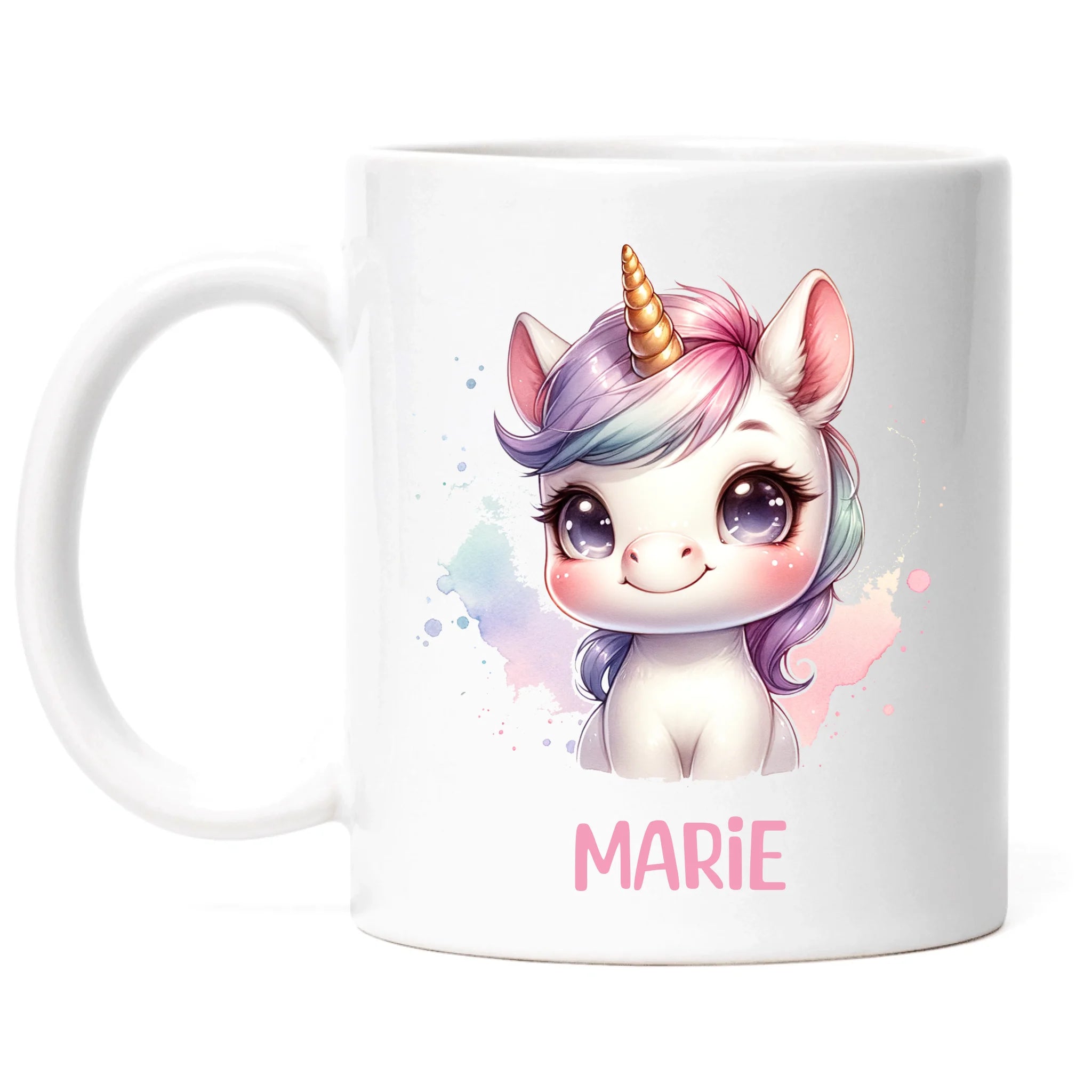 Kindertasse mit Namen Personalisiert, Personalisierte Tasse Kinder mit Einhorn, Namenstasse Tier Kinderbecher als Geschenk zur Taufe, Geburt Weihnachten