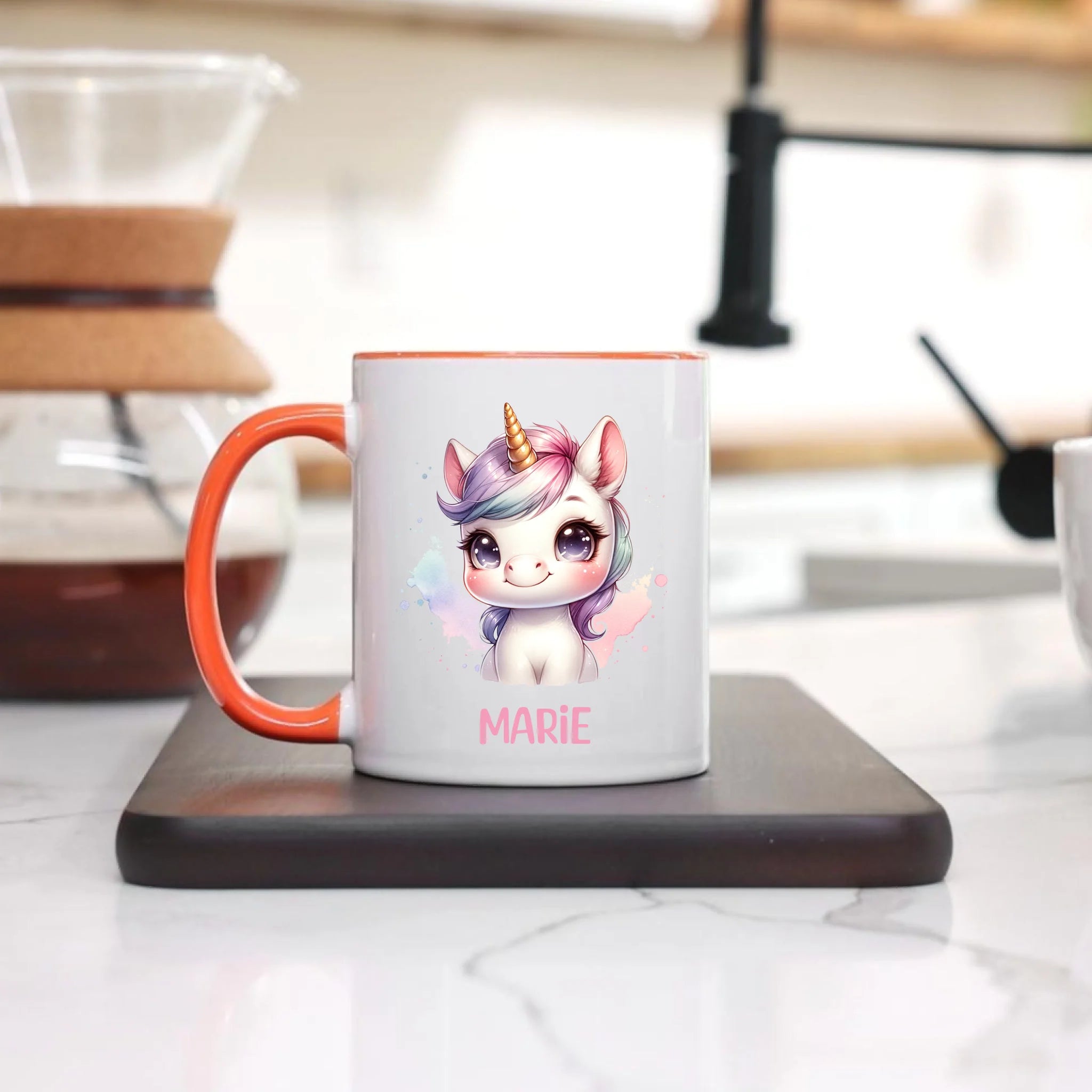 Kindertasse mit Namen Personalisiert, Personalisierte Tasse Kinder mit Einhorn, Namenstasse Tier Kinderbecher als Geschenk zur Taufe, Geburt Weihnachten