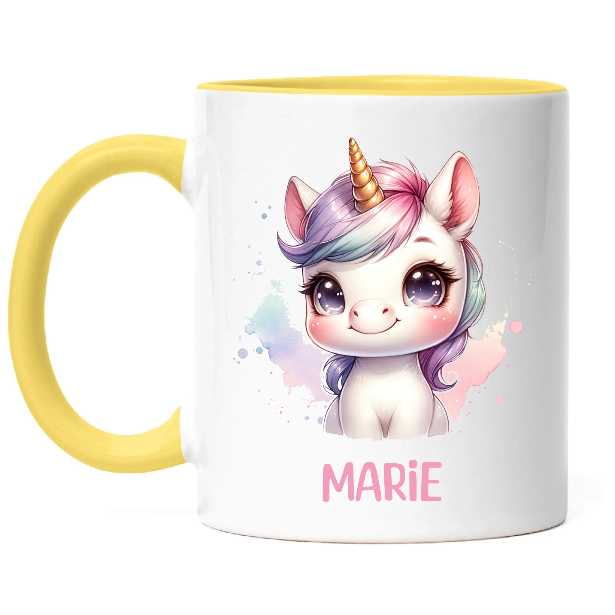 Kindertasse mit Namen Personalisiert, Personalisierte Tasse Kinder mit Einhorn, Namenstasse Tier Kinderbecher als Geschenk zur Taufe, Geburt Weihnachten