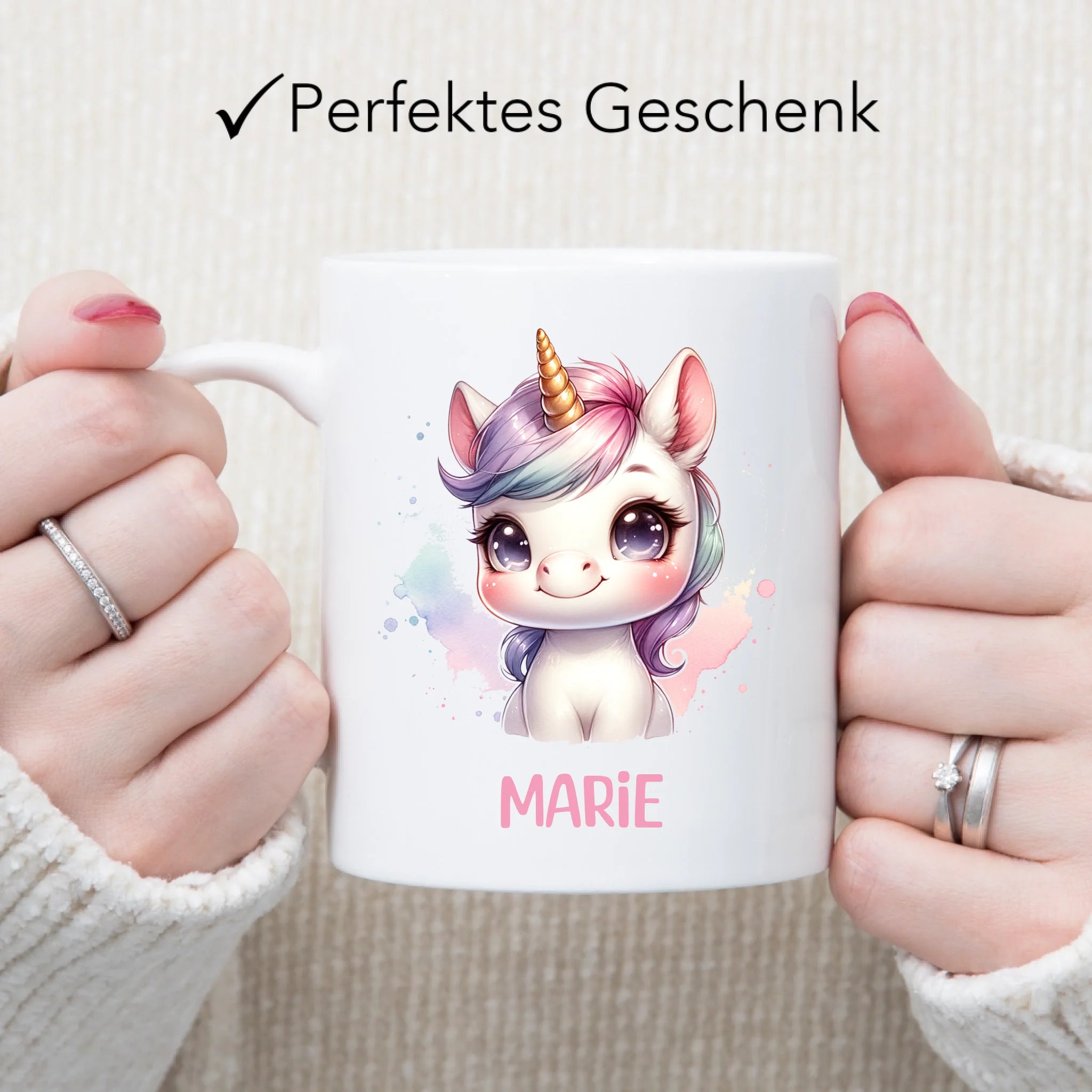 Kindertasse mit Namen Personalisiert, Personalisierte Tasse Kinder mit Einhorn, Namenstasse Tier Kinderbecher als Geschenk zur Taufe, Geburt Weihnachten