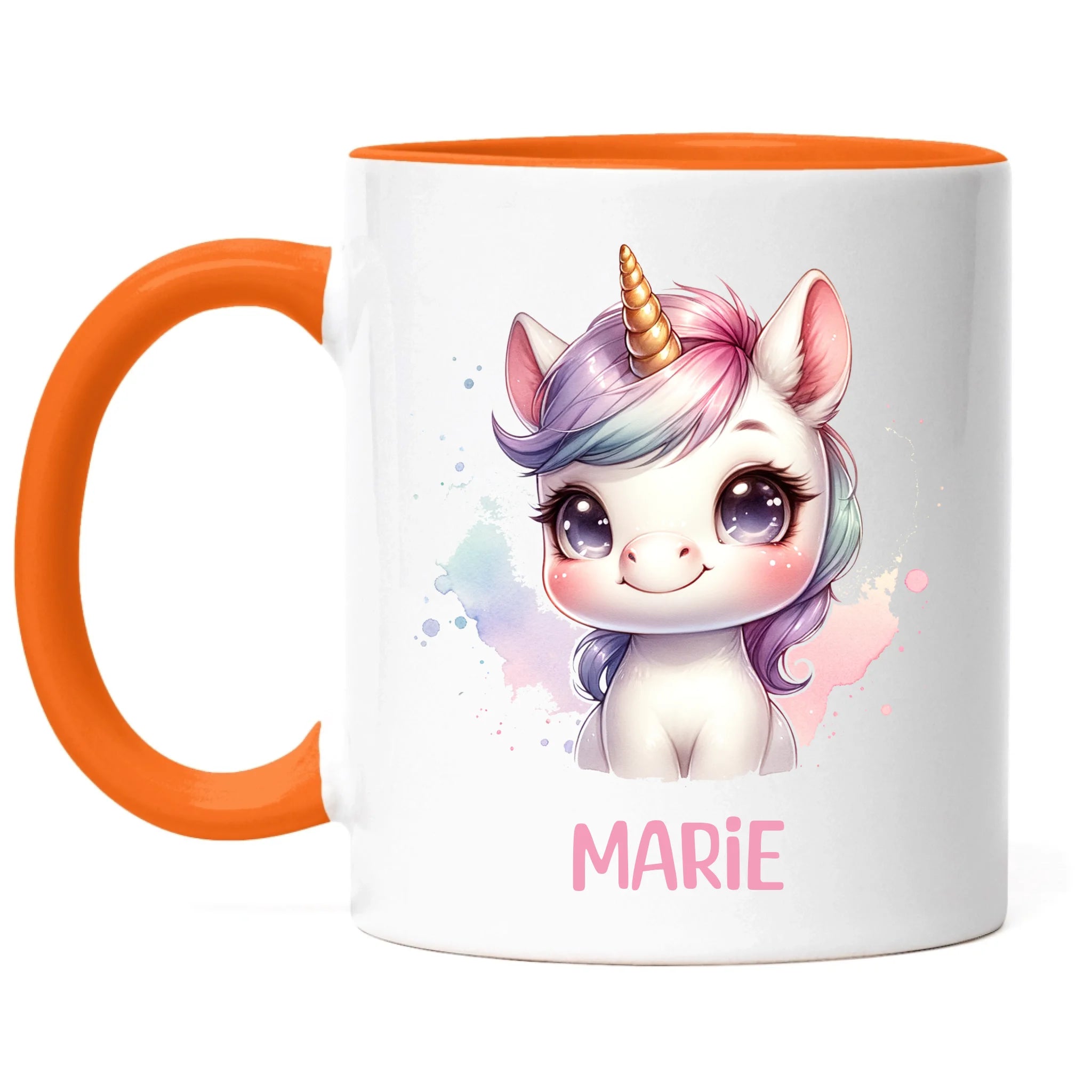 Kindertasse mit Namen Personalisiert, Personalisierte Tasse Kinder mit Einhorn, Namenstasse Tier Kinderbecher als Geschenk zur Taufe, Geburt Weihnachten