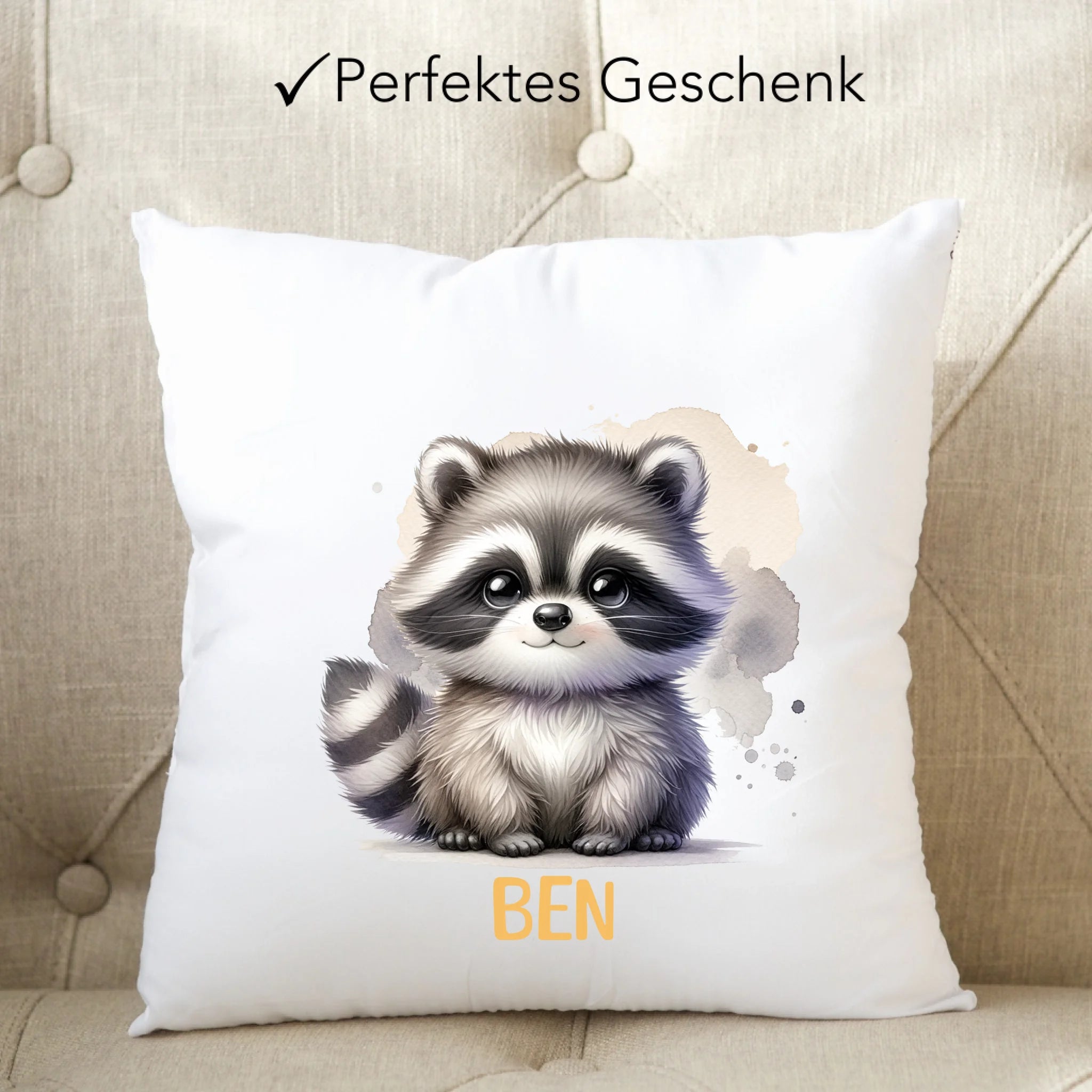 Kissen mit Tiermotiv für Kinder mit Namen Personalisiert, Kinderkissen mit Wunschname Kuschelkissen, Geschenk Mädchen Junge, Kinderzimmer Deko Dekokissen 40x40cm inkl. Füllung