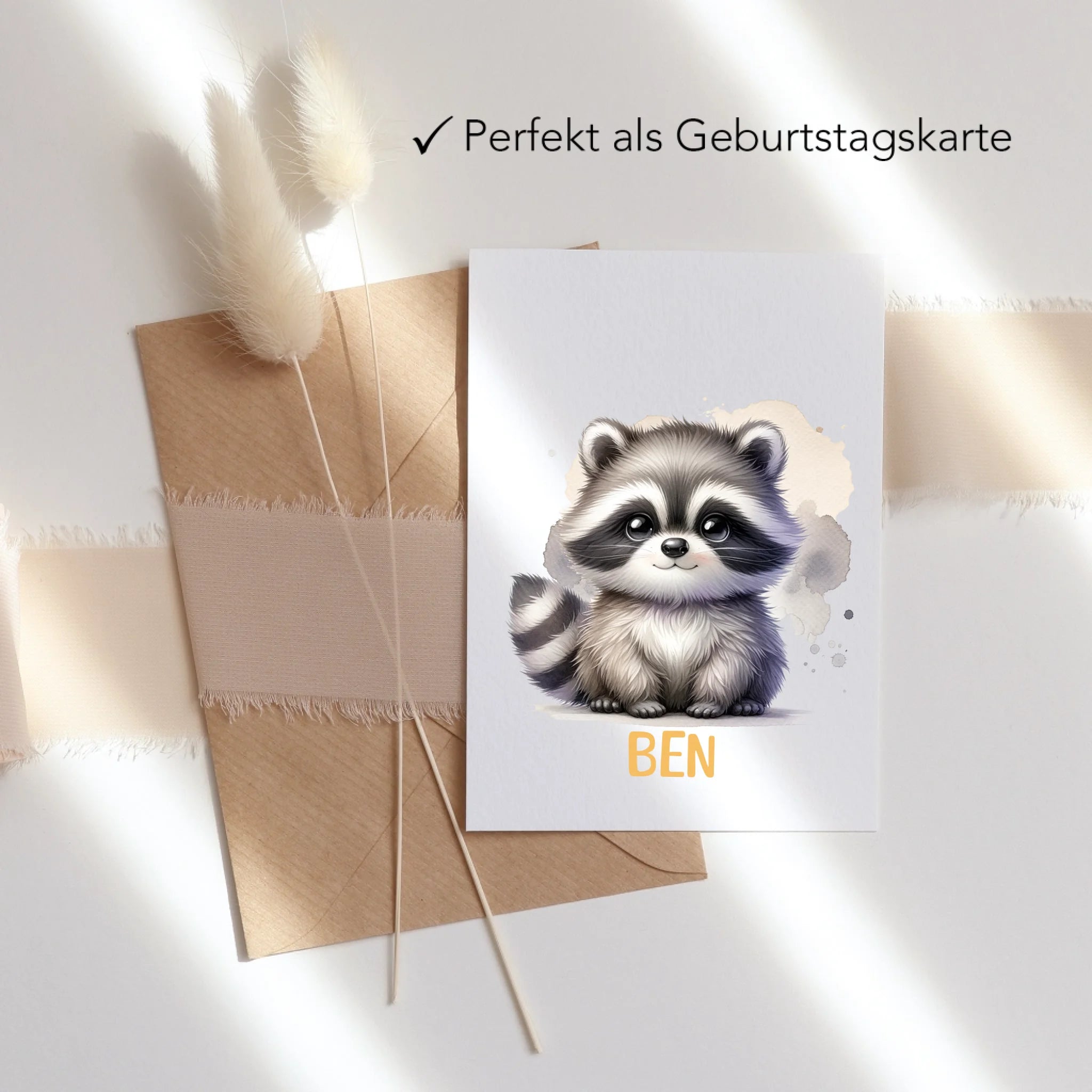 Karte mit Namen für Kinder, Faltkarte Glückwunschkarte zur Geburt, Taufe, Einschulung oder Geburtstag – Klappkarte Tiermotiv Jungen Mädchen