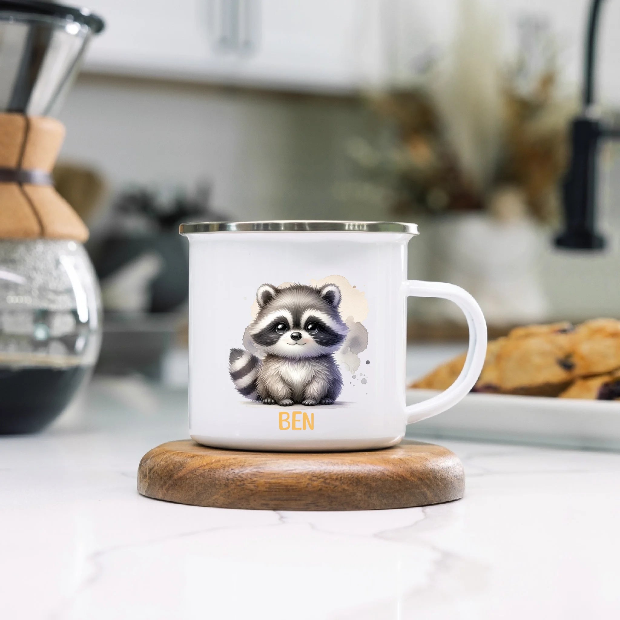 Kindertasse mit Namen Personalisiert, Personalisierte Tasse mit Tiermotiv, Namenstasse, Kinderbecher als Geschenk zur Taufe, Geburt Weihnachten - Emaille Tasse
