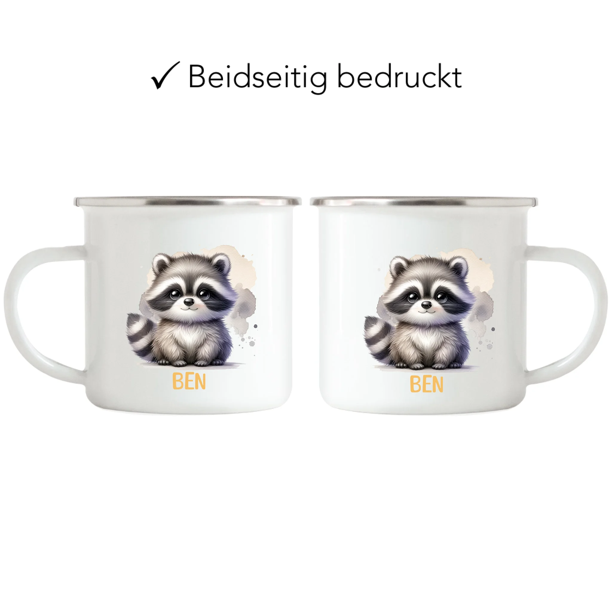 Kindertasse mit Namen Personalisiert, Personalisierte Tasse mit Tiermotiv, Namenstasse, Kinderbecher als Geschenk zur Taufe, Geburt Weihnachten - Emaille Tasse