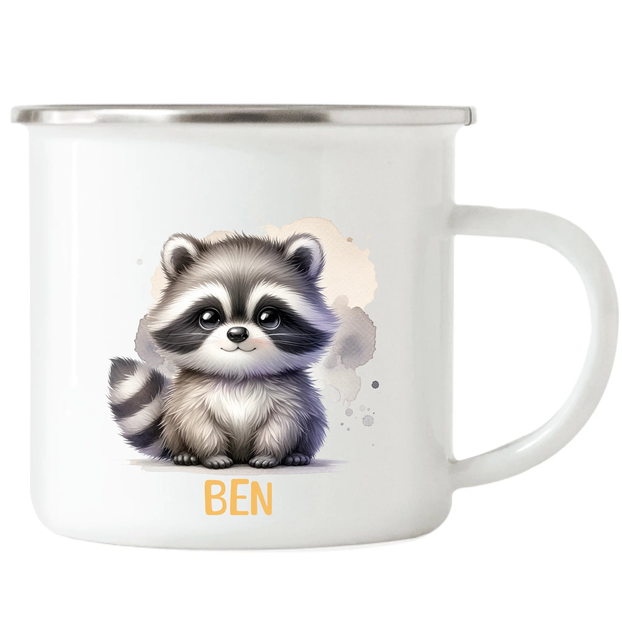 Kindertasse mit Namen Personalisiert, Personalisierte Tasse mit Tiermotiv, Namenstasse, Kinderbecher als Geschenk zur Taufe, Geburt Weihnachten - Emaille Tasse