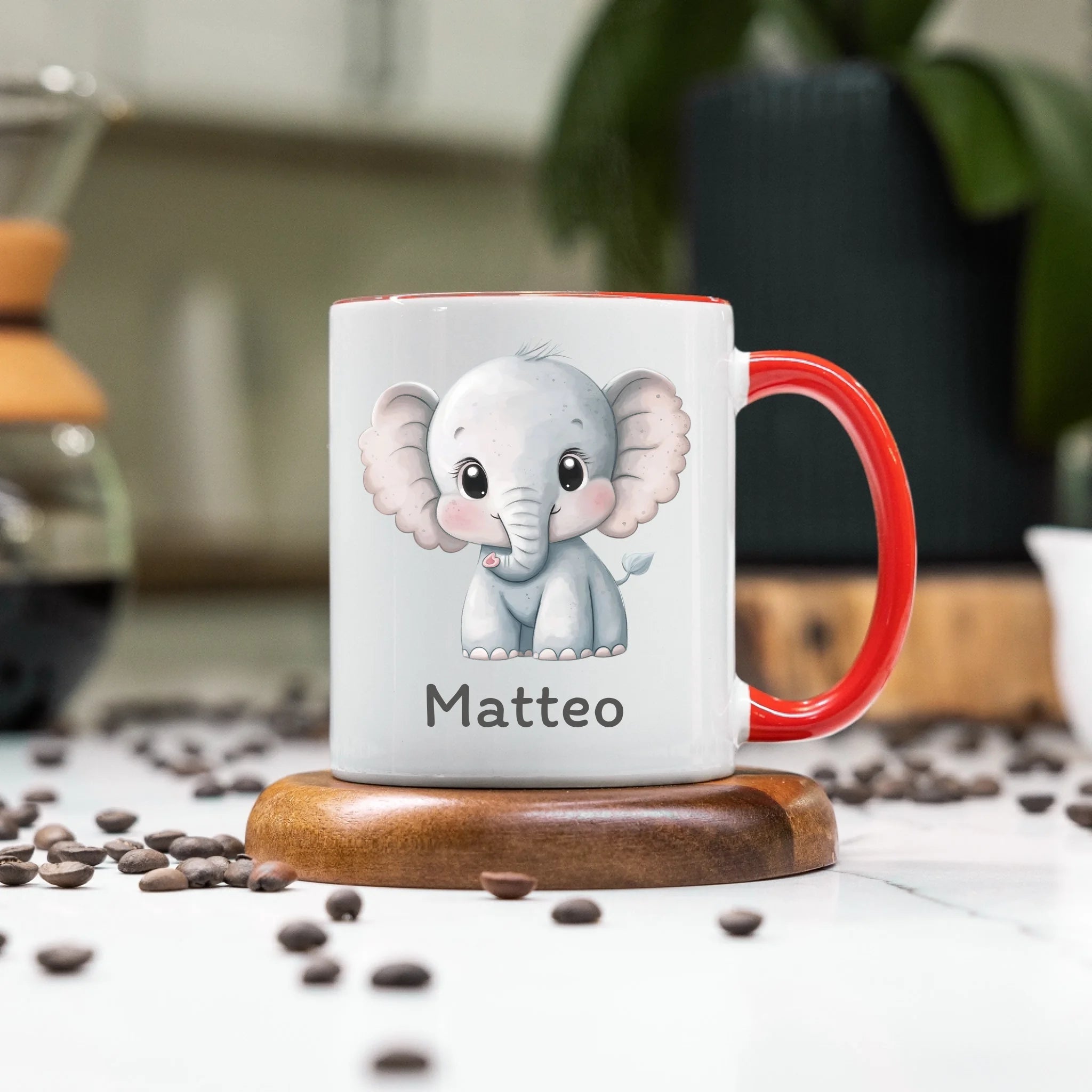 Kindertasse mit Namen Personalisiert, Personalisierte Tasse für Kinder mit Tier, Namenstasse Kinderbecher als Geschenk zur Taufe, Geburt Weihnachten