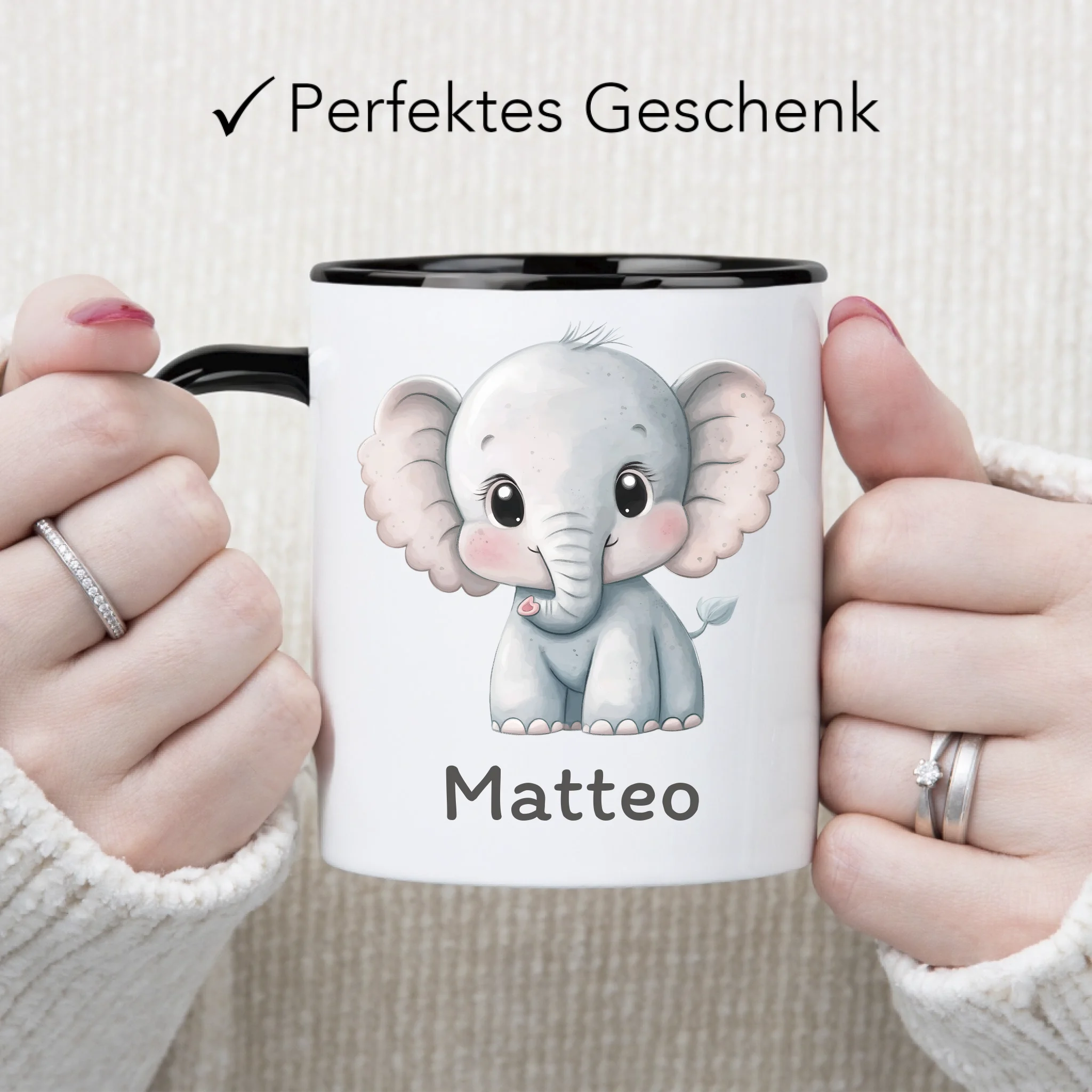 Kindertasse mit Namen Personalisiert, Personalisierte Tasse für Kinder mit Tier, Namenstasse Kinderbecher als Geschenk zur Taufe, Geburt Weihnachten