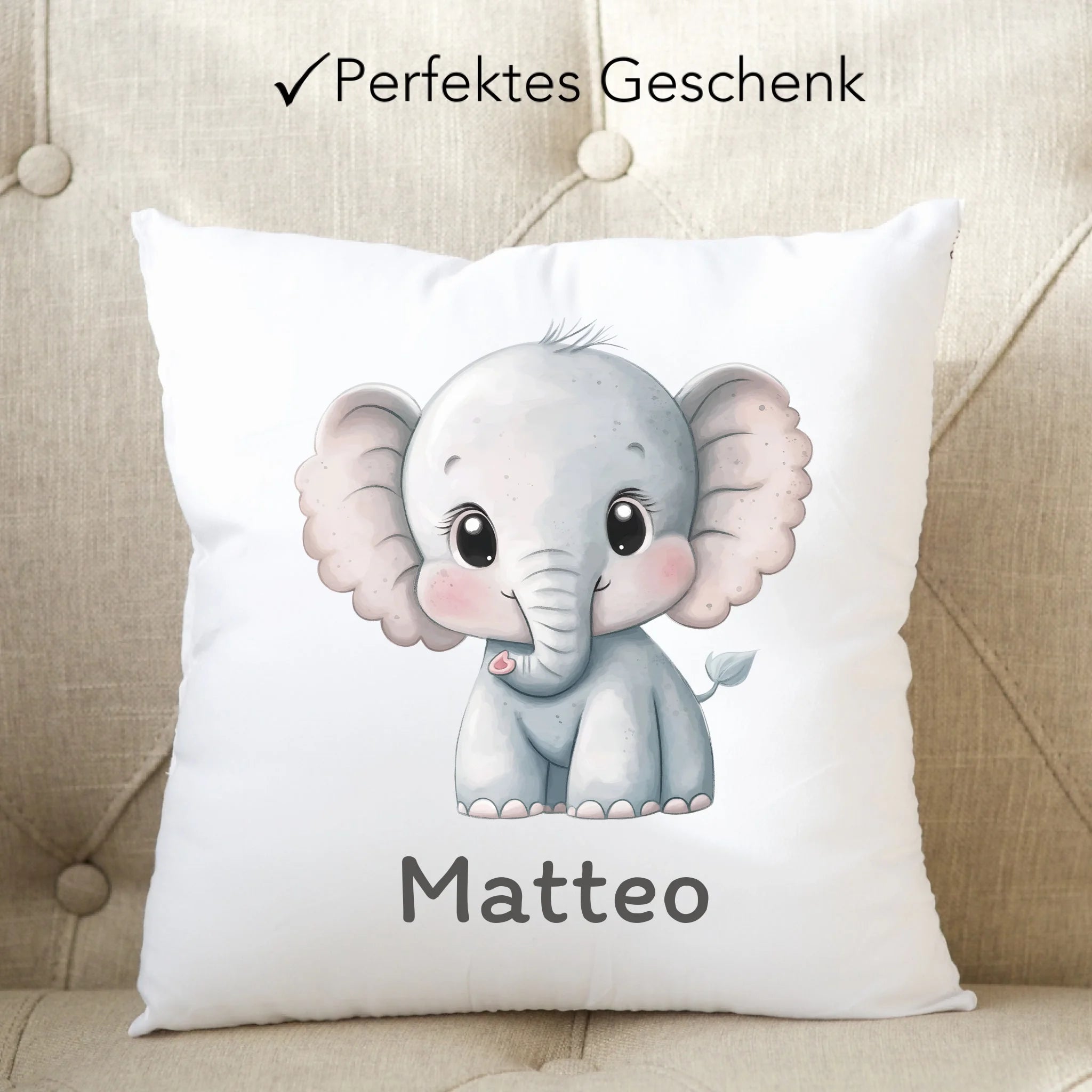 Kissen mit Tiermotiv für Kinder Personalisiert, Kinderkissen mit Wunschname Kuschelkissen, Geschenk Mädchen Junge, Kinderzimmer Deko Dekokissen 40x40cm inkl. Füllung