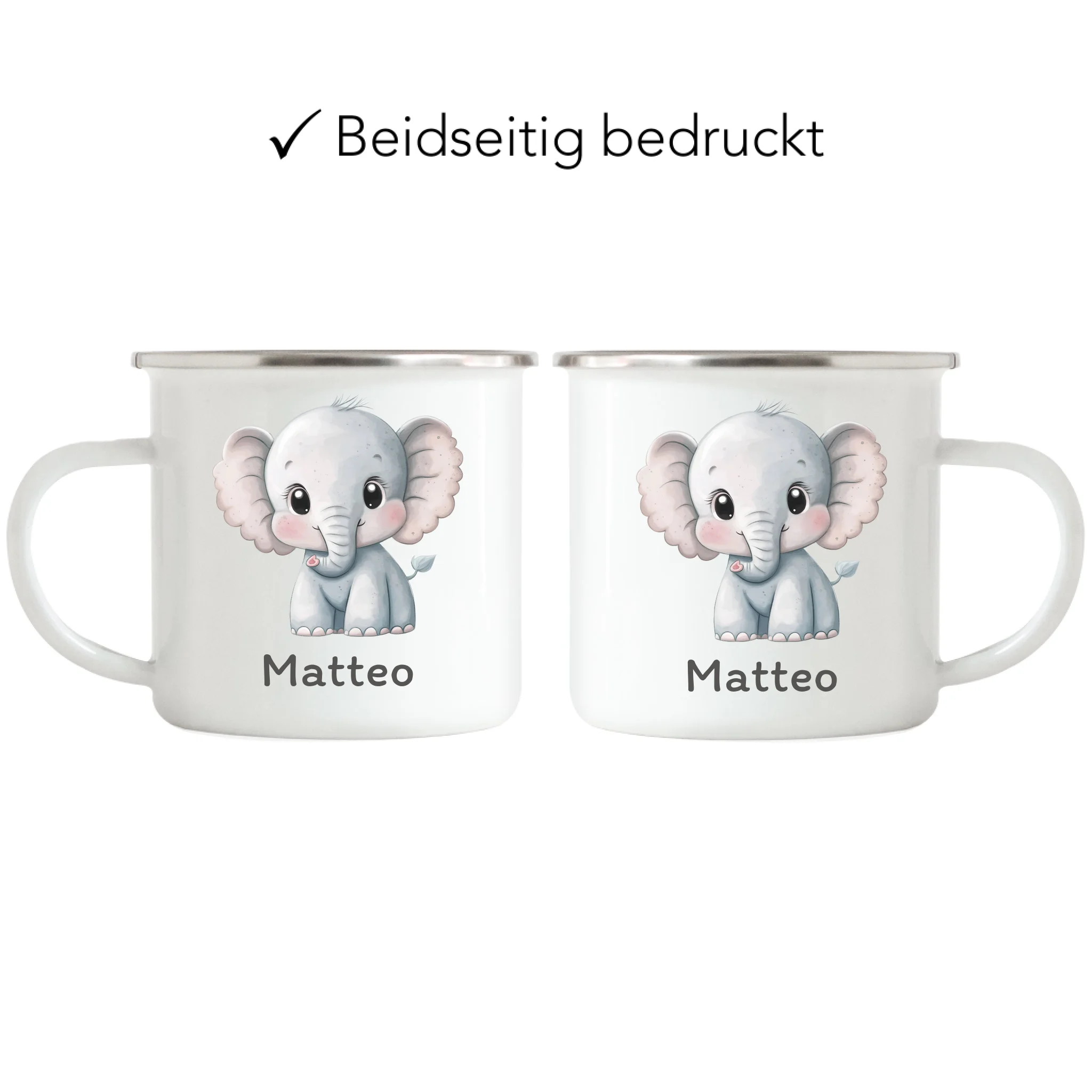 Kindertasse mit Namen, Personalisierte Tasse mit Tiermotiv, Namenstasse, Kinderbecher als Geschenk zur Taufe, Geburt Weihnachten - Emaille Tasse