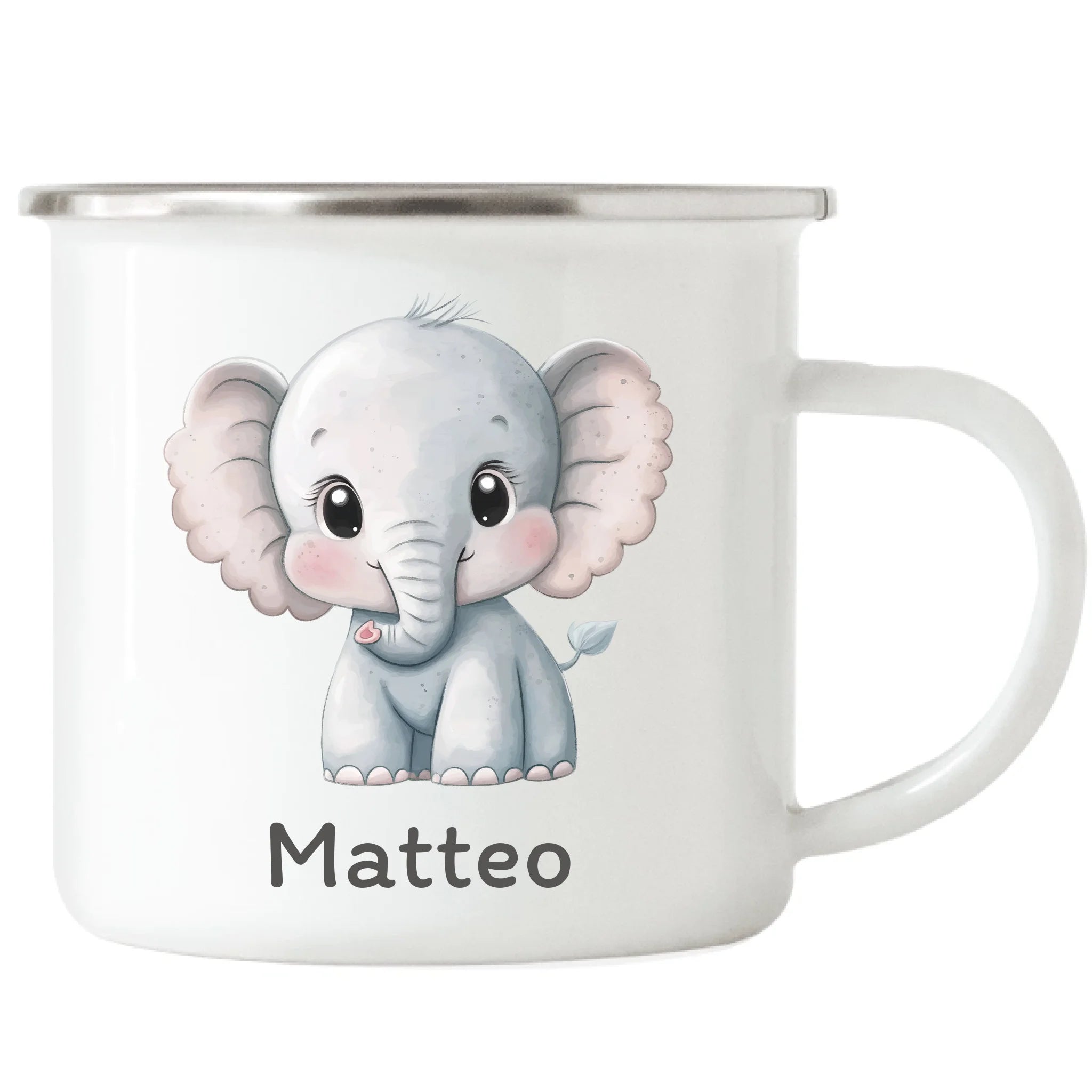 Kindertasse mit Namen, Personalisierte Tasse mit Tiermotiv, Namenstasse, Kinderbecher als Geschenk zur Taufe, Geburt Weihnachten - Emaille Tasse