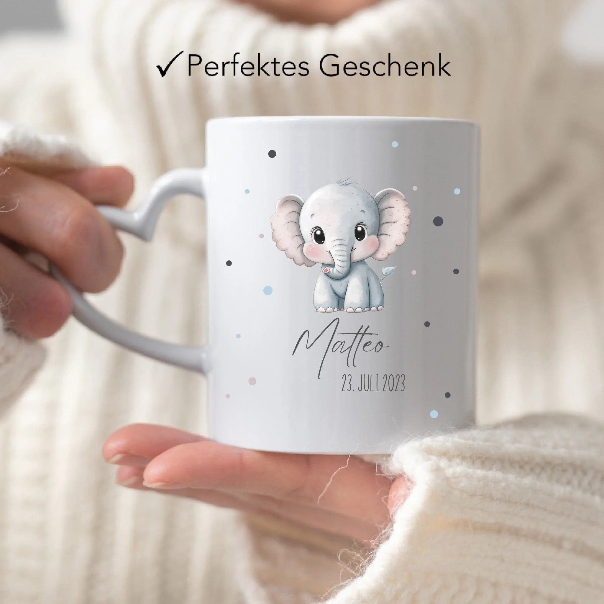 Kindertasse mit Namen Personalisiert, Personalisierte Tasse für Kinder mit Tiermotiv, Namenstasse als Geschenk zur Taufe, Geburt, Weihnachten