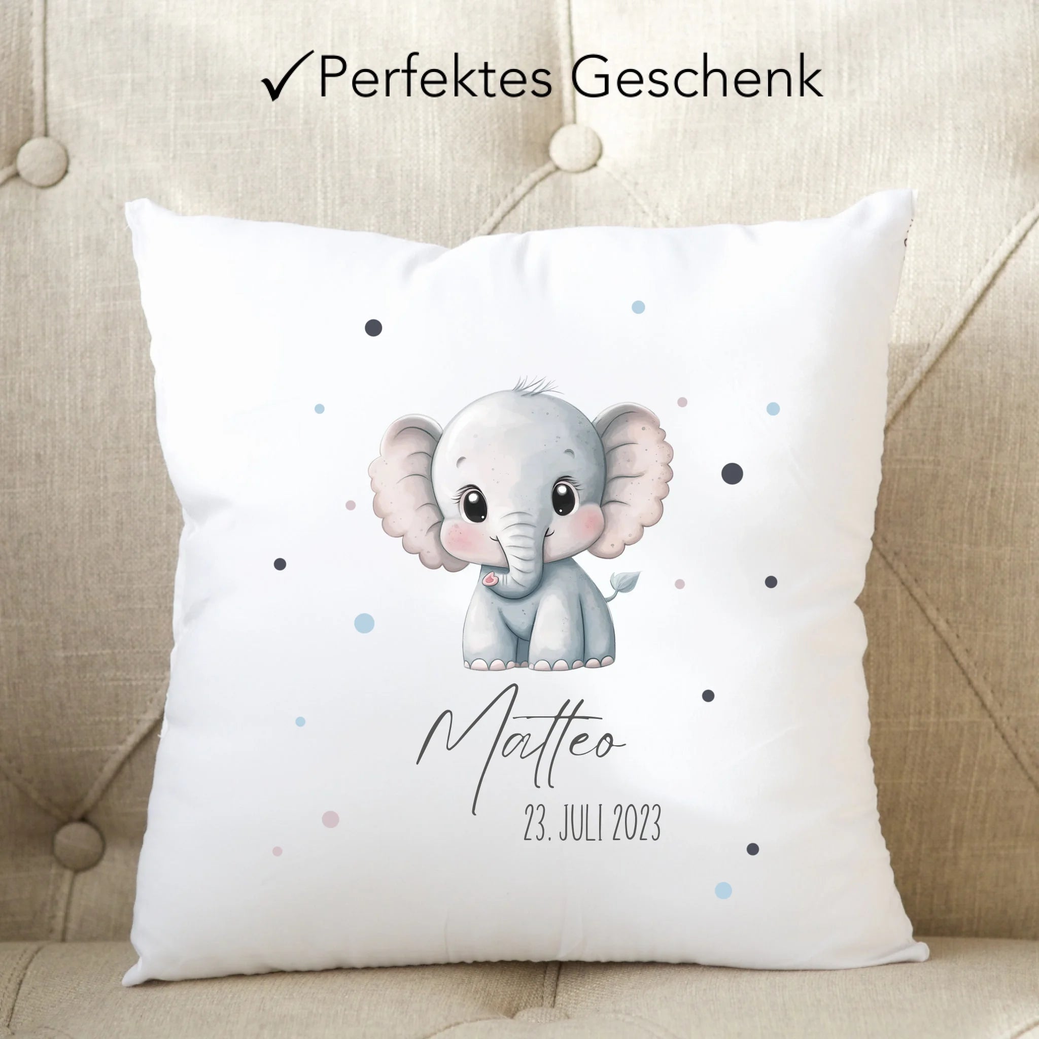 Kissen mit Namen Personalisiert, Personalisierte Kuschelkissen für Kinder mit Tiermotiv, Geschenk zur Taufe, Geburt, Weihnachten Kinderzimmer Deko Dekokissen 40x40cm inkl. Füllung
