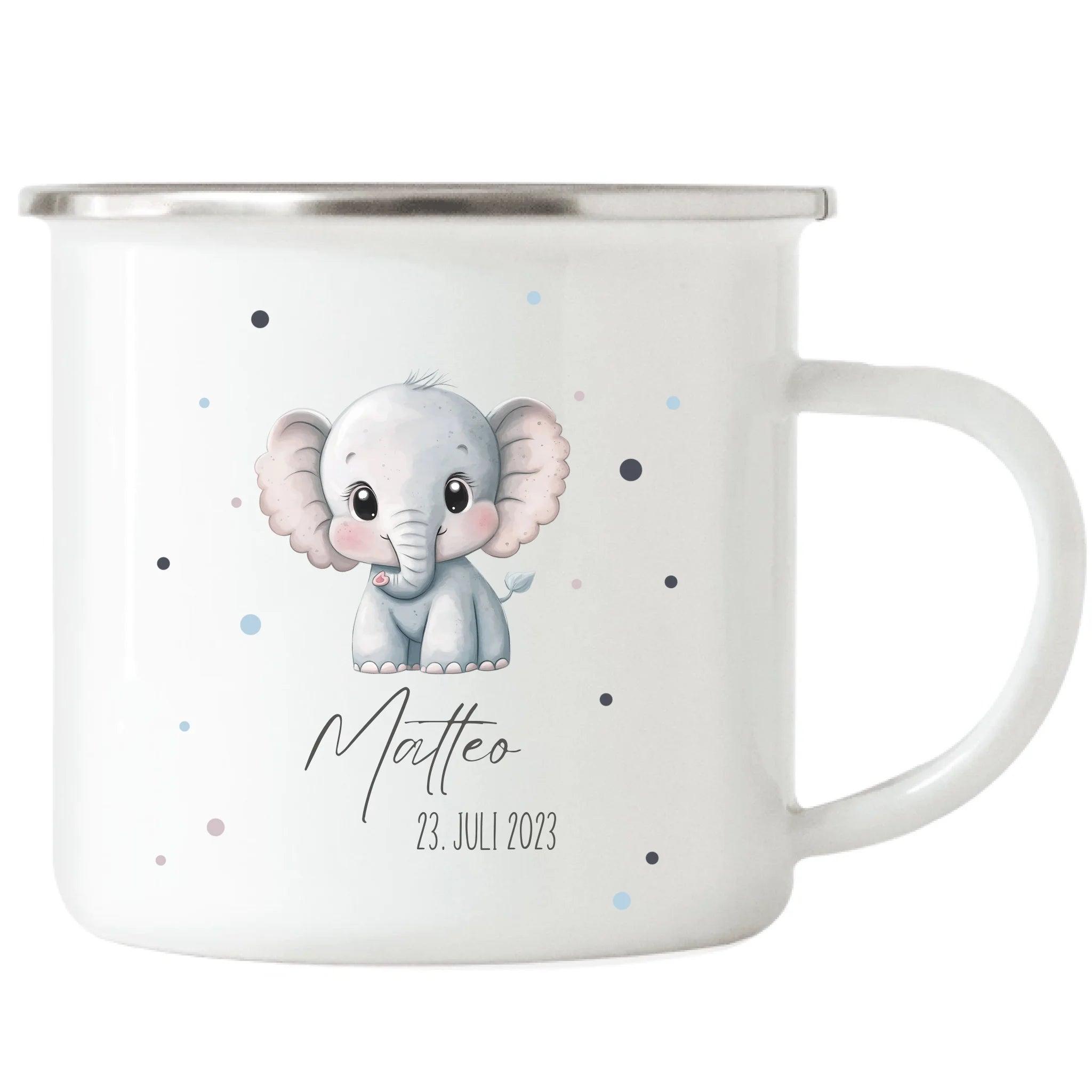 Kindertasse mit Namen Personalisiert, Personalisierte Tasse für Kinder mit Tiermotiv, Namenstasse, Kinderbecher als Geschenk zur Taufe, Geburt, Weihnachten - Emaille Tasse